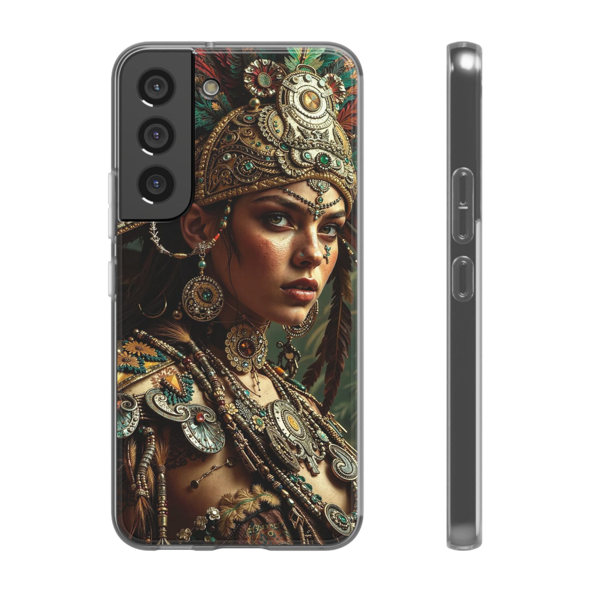 Aztec Warrior Goddess – Flexi Phone Case (iPhone & Samsung • Clear TPU • Made in USA • Personalized Option)
