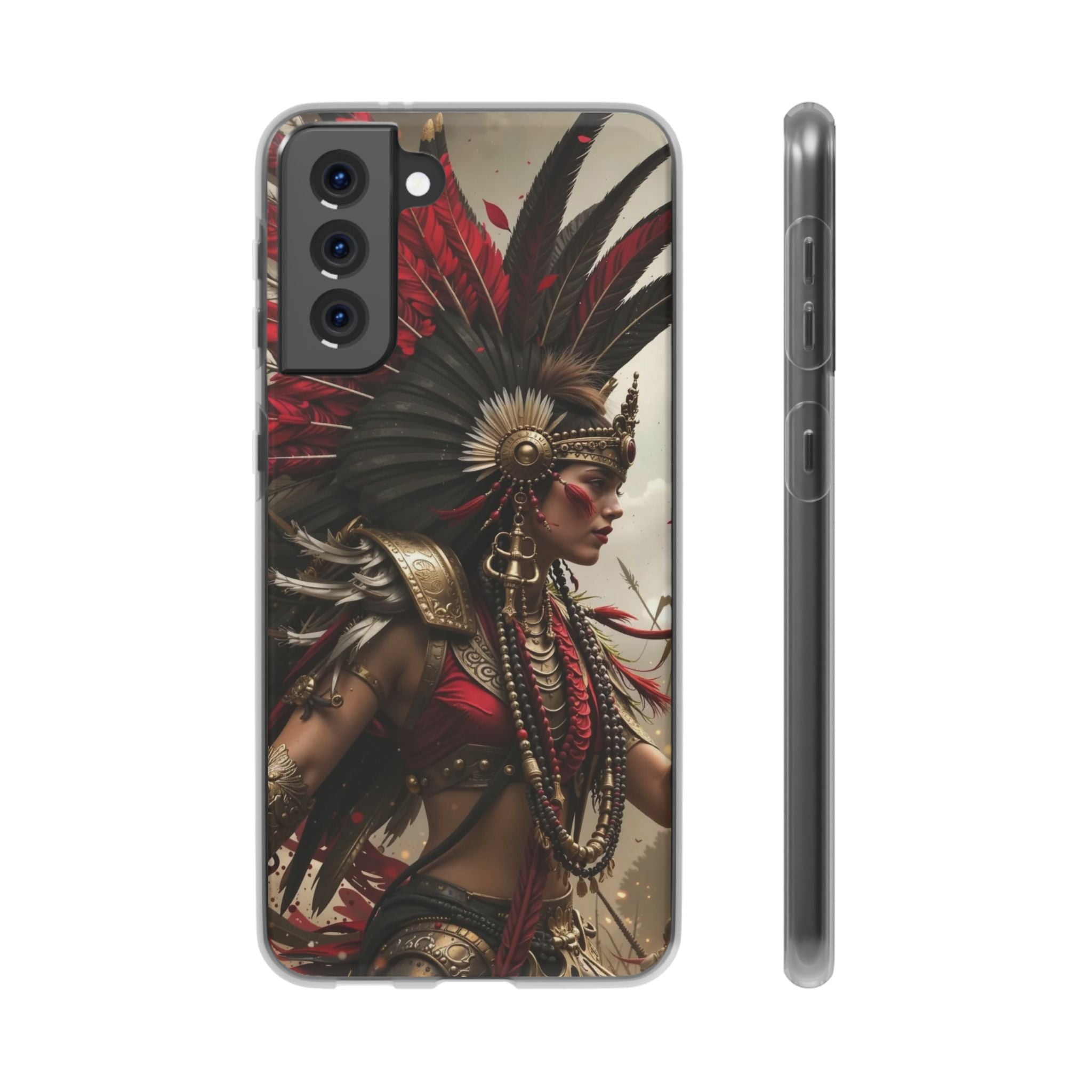Aztec Warrior Queen – Flexi Phone Case (iPhone & Samsung • Clear TPU • Made in USA • Personalized Option)
