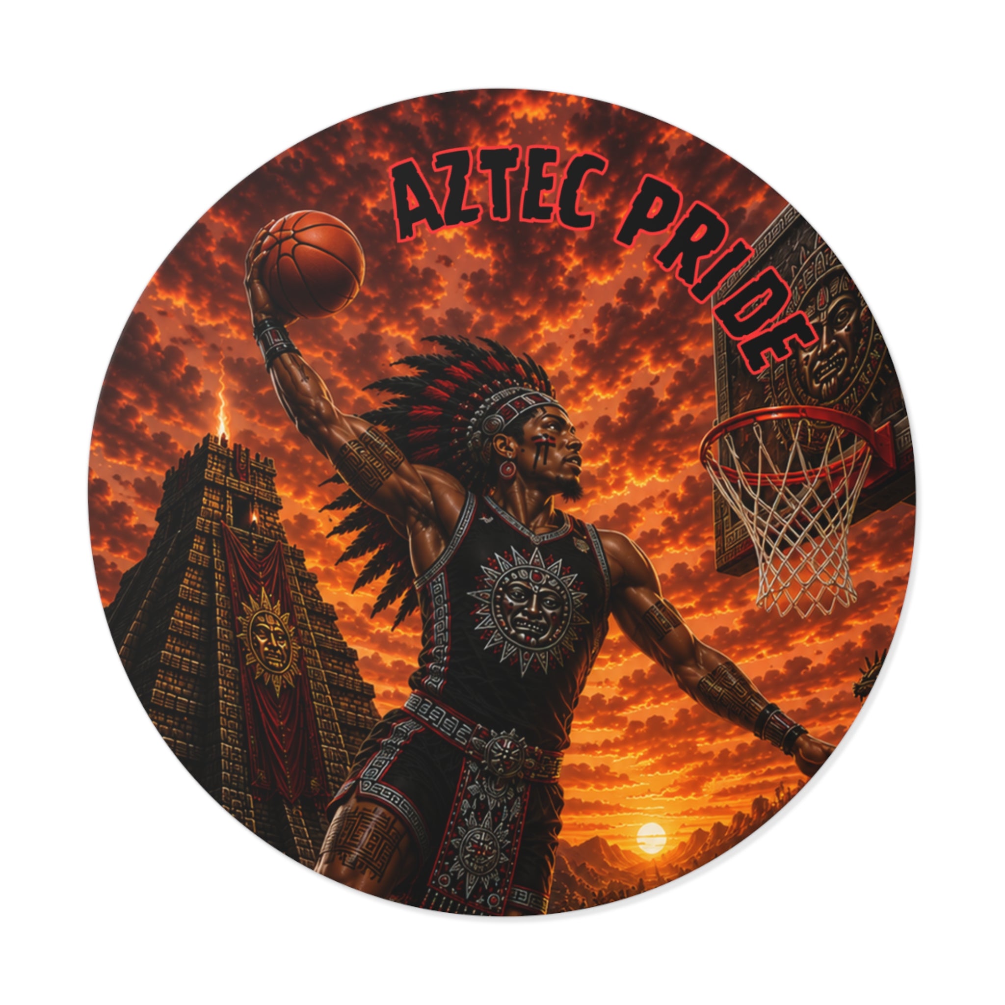 Aztec Basketball Male Warrior Round Vinyl Sticker 2”–6” | Made & Shipped in the USA • 🚚 FREE USA Shipping • Personalized Option
