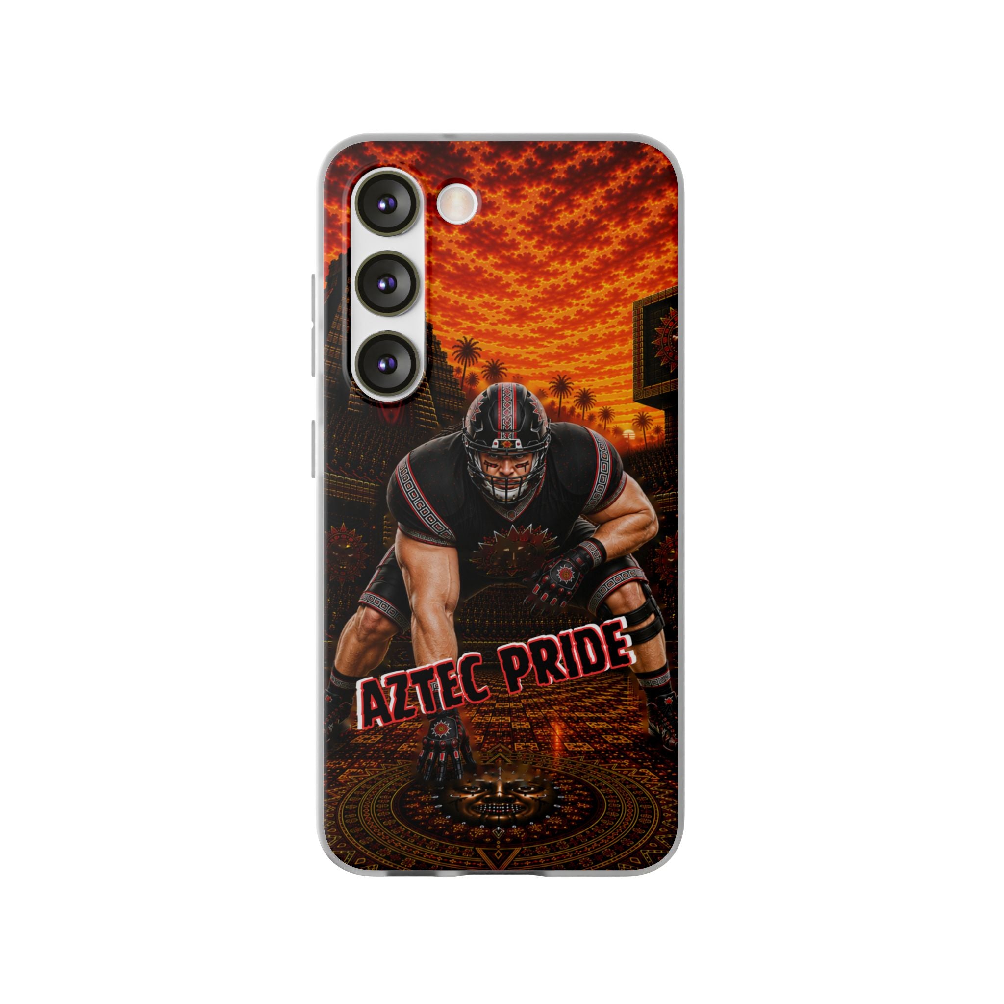 Aztec Football Warrior – Flexi Phone Case (iPhone & Samsung • Clear TPU • Made & Shipped in the USA • 🚚 FREE USA Shipping • Personalized Option)