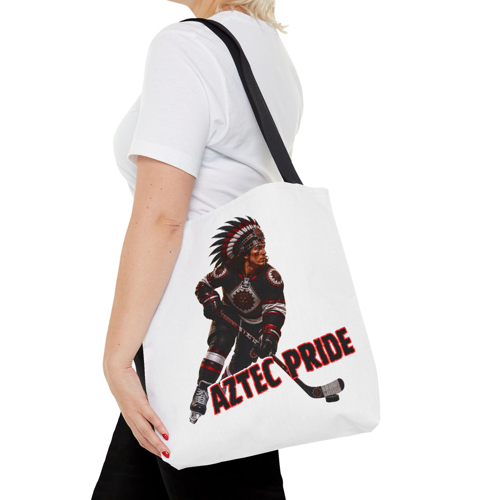 Aztec Hockey Warrior Tote Bag | Aztec-Inspired AI Art • Made & Shipped in the USA • 🚚 FREE USA Shipping • FREE Personalization