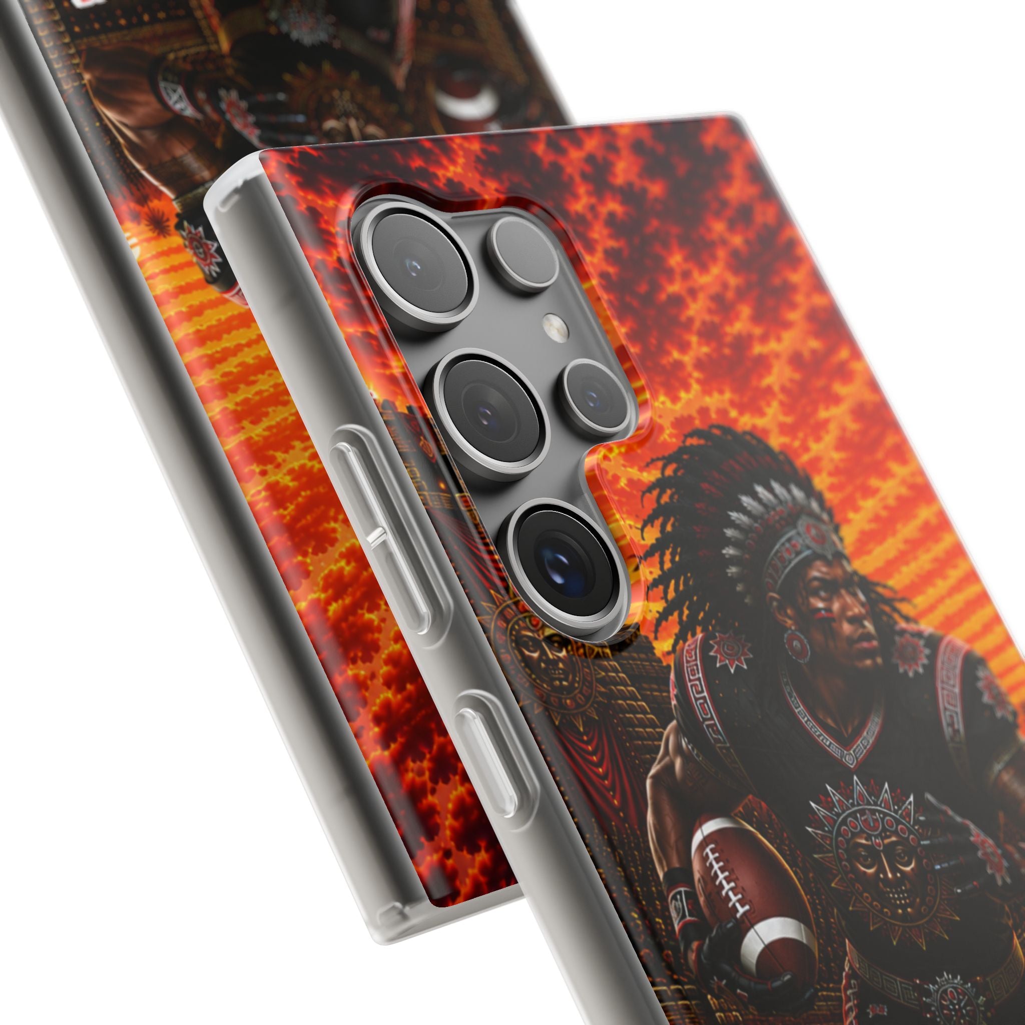 Aztec Football Warrior – Flexi Phone Case (iPhone & Samsung • Clear TPU • Made & Shipped in the USA • 🚚 FREE USA Shipping • Personalized Option)