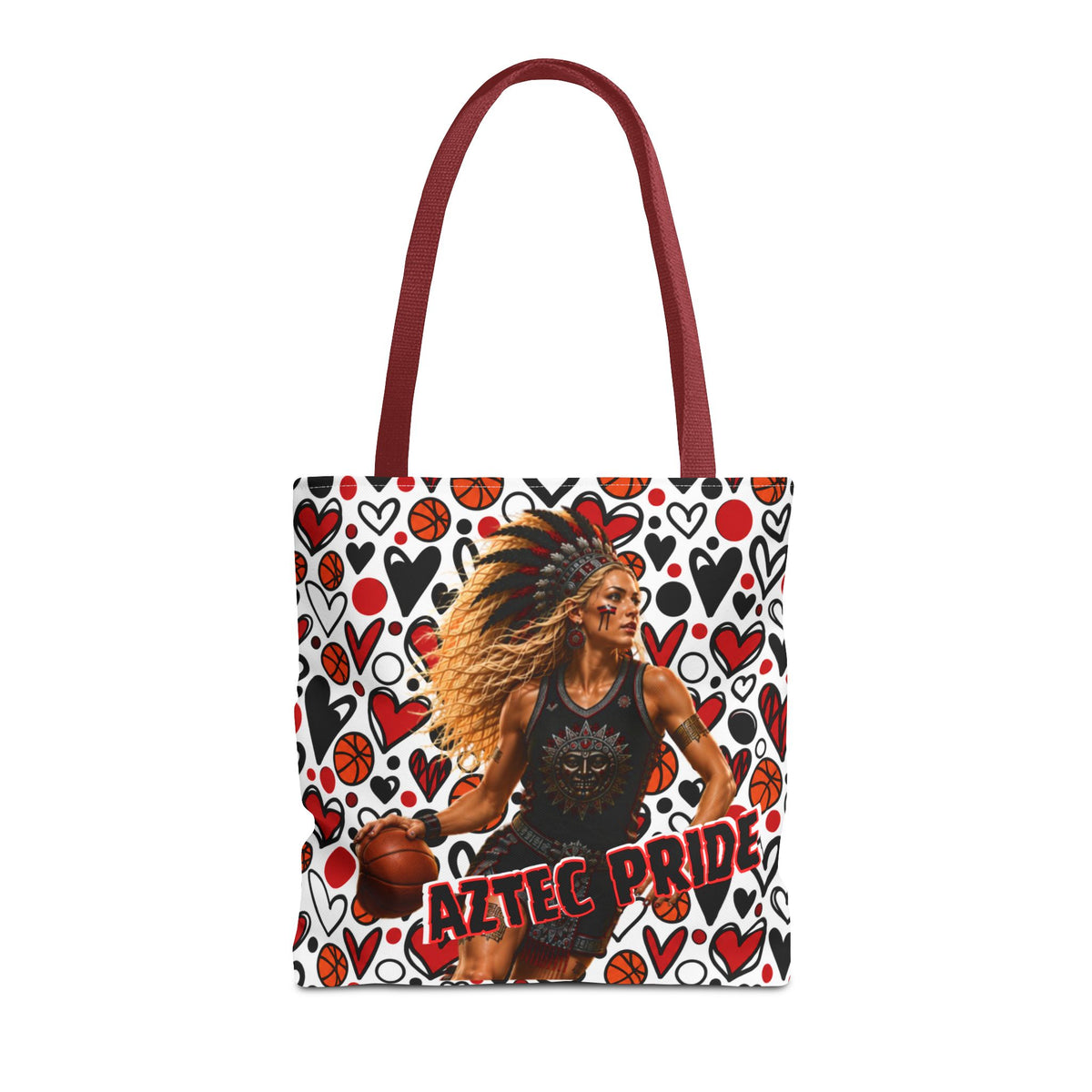 Aztec Basketball Female Warrior Tote Bag | Aztec-Inspired AI Art • Made & Shipped in the USA • 🚚 FREE USA Shipping • FREE Personalization