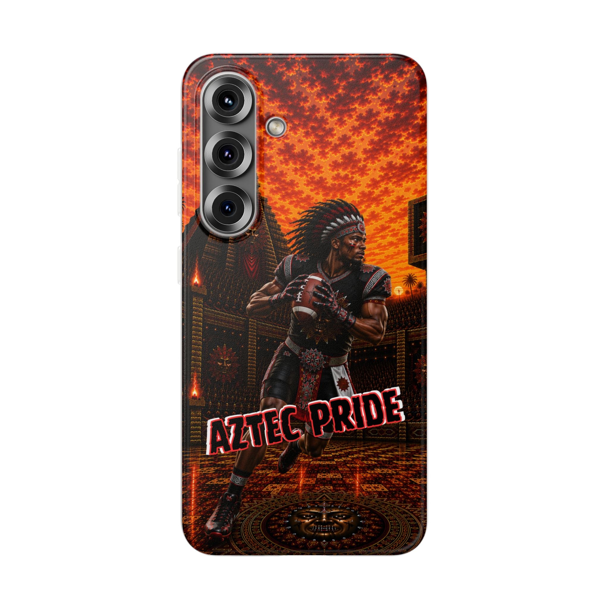 Aztec Football Warrior – Flexi Phone Case (iPhone & Samsung • Clear TPU • Made & Shipped in the USA • 🚚 FREE USA Shipping • Personalized Option)
