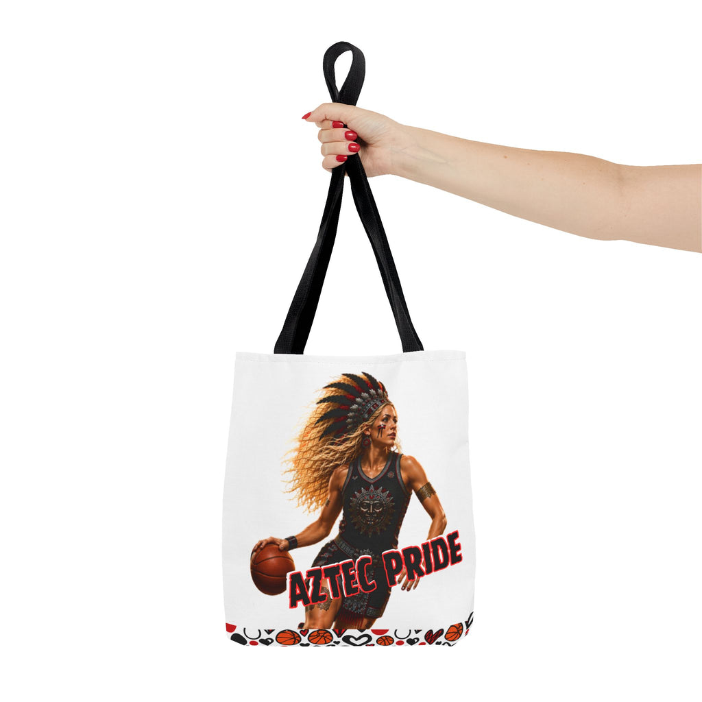 Aztec Basketball Female Warrior Tote Bag | Aztec-Inspired AI Art • Made & Shipped in the USA • 🚚 FREE USA Shipping • FREE Personalization
