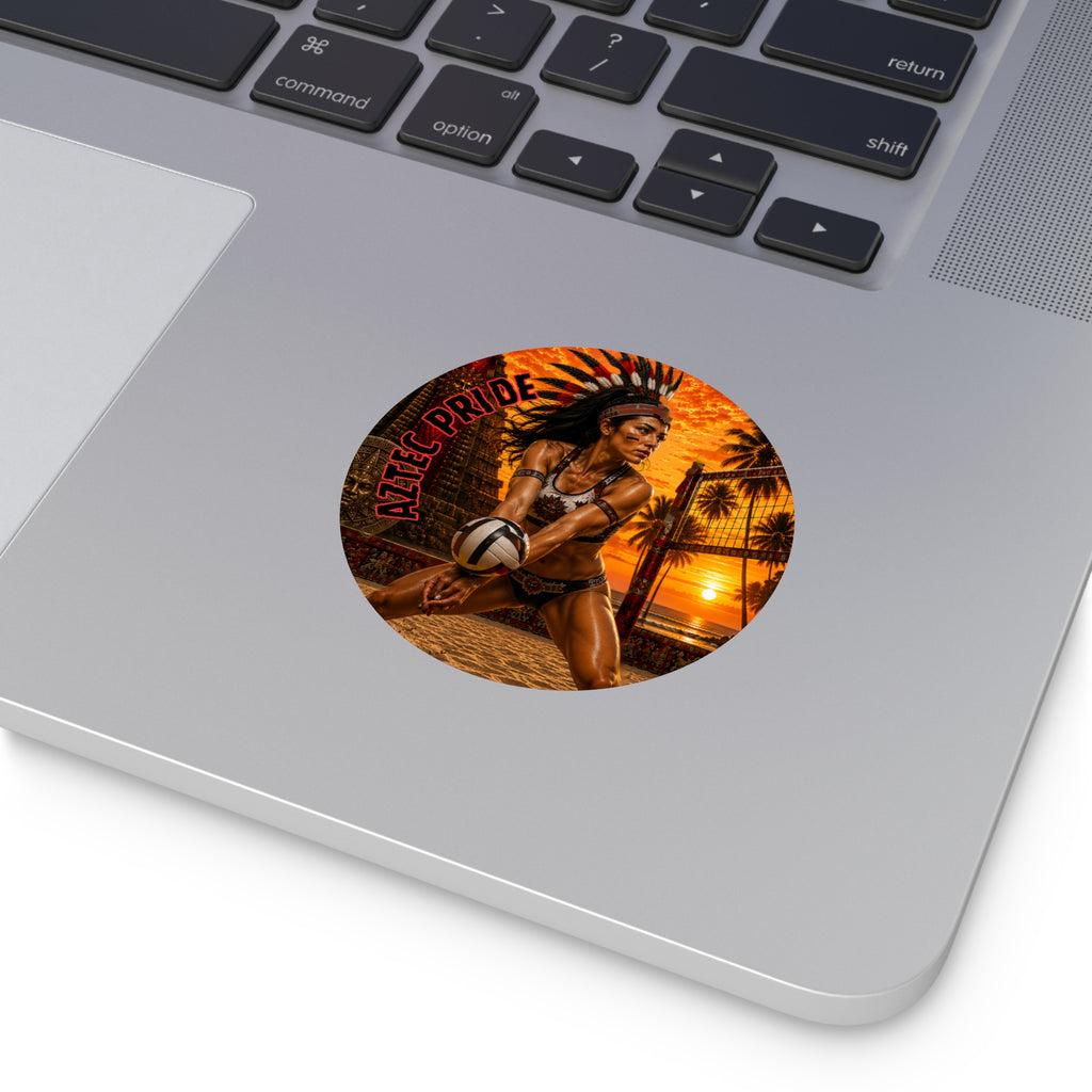 Aztec Beach Volleyball Warrior Round Vinyl Sticker 2”–6” | Made & Shipped in the USA • 🚚 FREE USA Shipping • Personalized Option