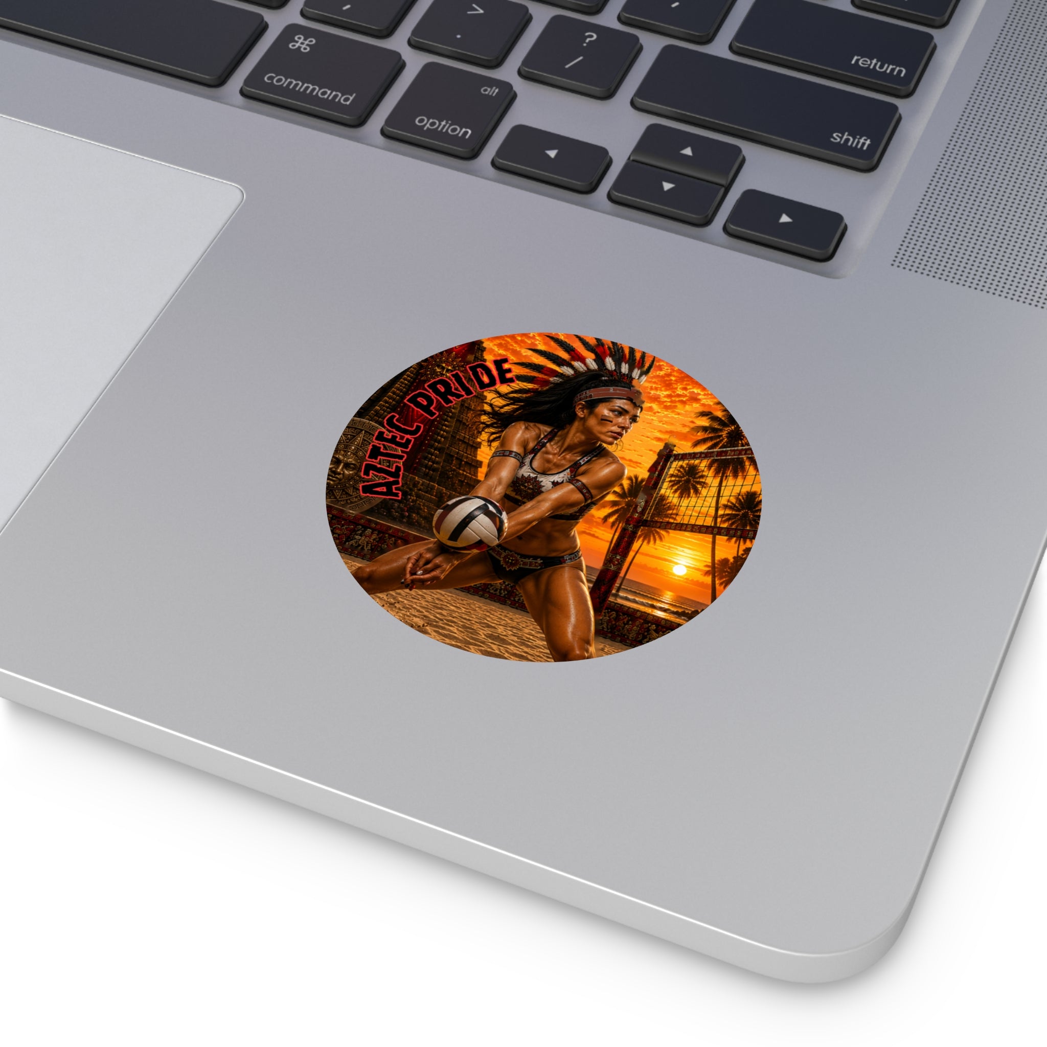 Aztec Beach Volleyball Warrior Round Vinyl Sticker 2”–6” | Made & Shipped in the USA • 🚚 FREE USA Shipping • Personalized Option