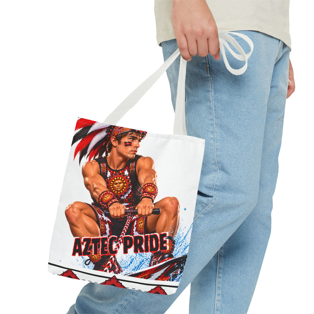 Aztec Waterski Wakeboard Warrior Tote Bag | Aztec-Inspired AI Art • Made & Shipped in the USA • 🚚 FREE USA Shipping • FREE Personalization