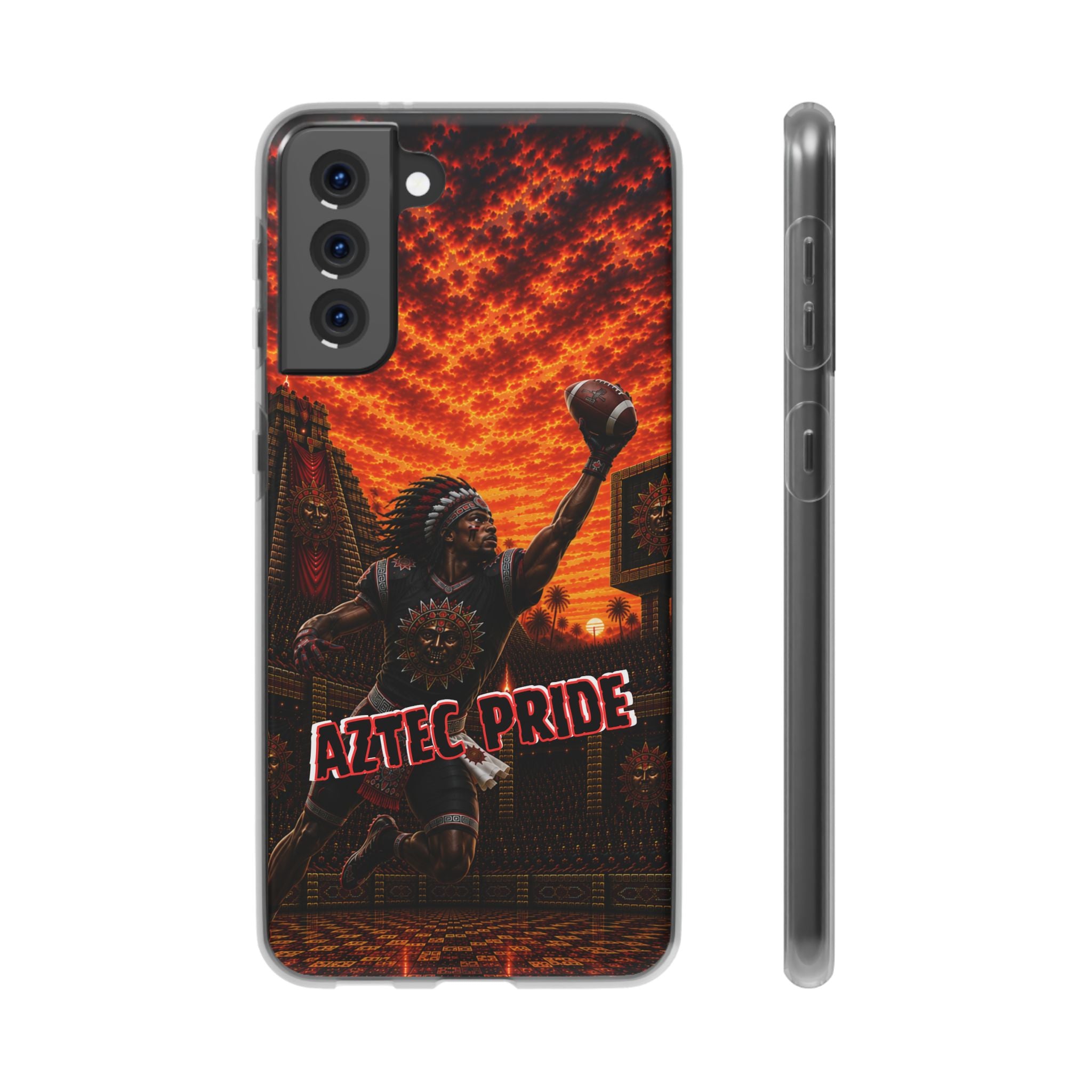 Aztec Football Warrior – Flexi Phone Case (iPhone & Samsung • Clear TPU • Made & Shipped in the USA • 🚚 FREE USA Shipping • Personalized Option)