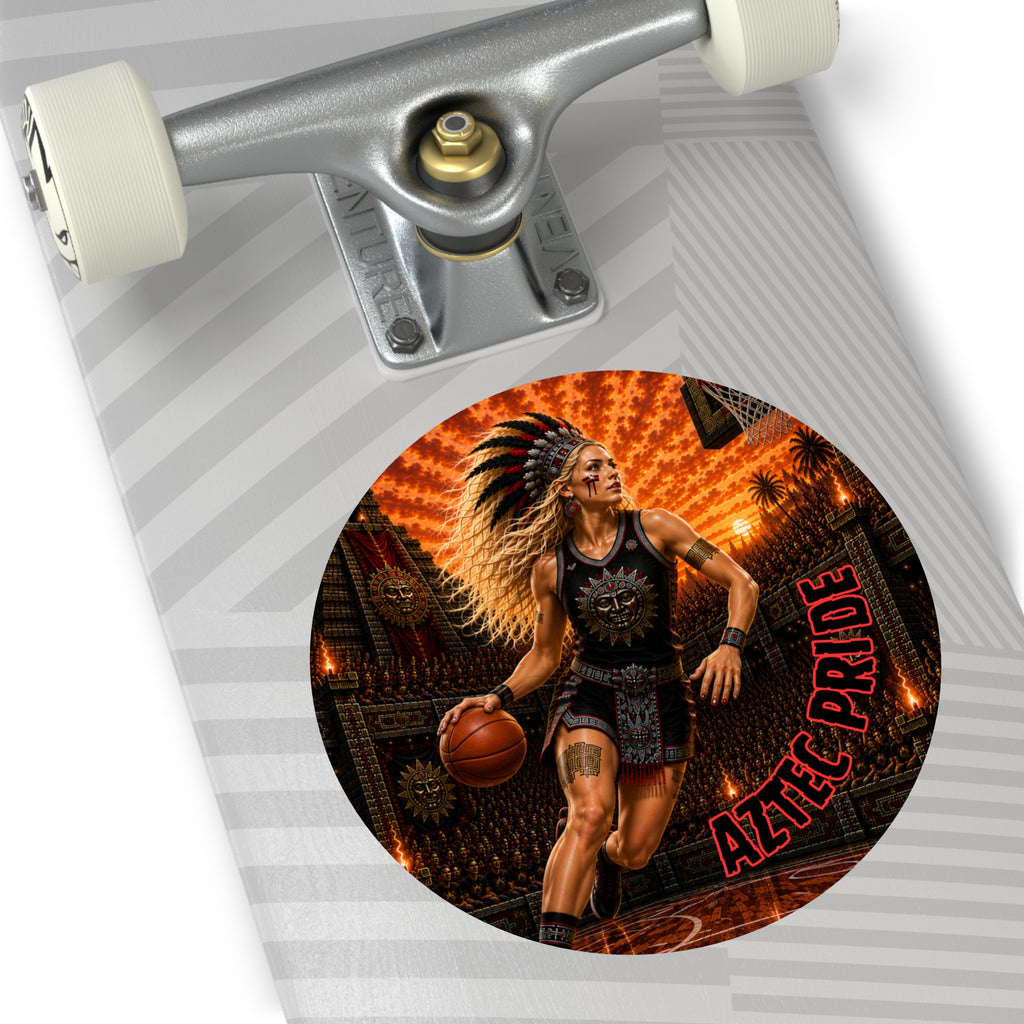 Aztec Basketball Female Warrior Round Vinyl Sticker 2”–6” | Made & Shipped in the USA • 🚚 FREE USA Shipping • Personalized Option