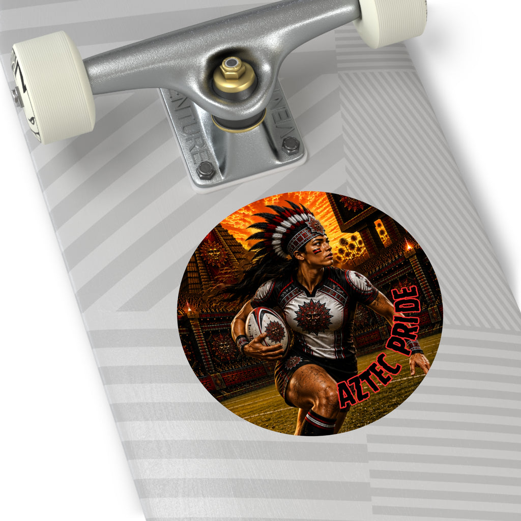Aztec Rugby Female Warrior Round Vinyl Sticker 2”–6” | Made & Shipped in the USA • 🚚 FREE USA Shipping • Personalized Option
