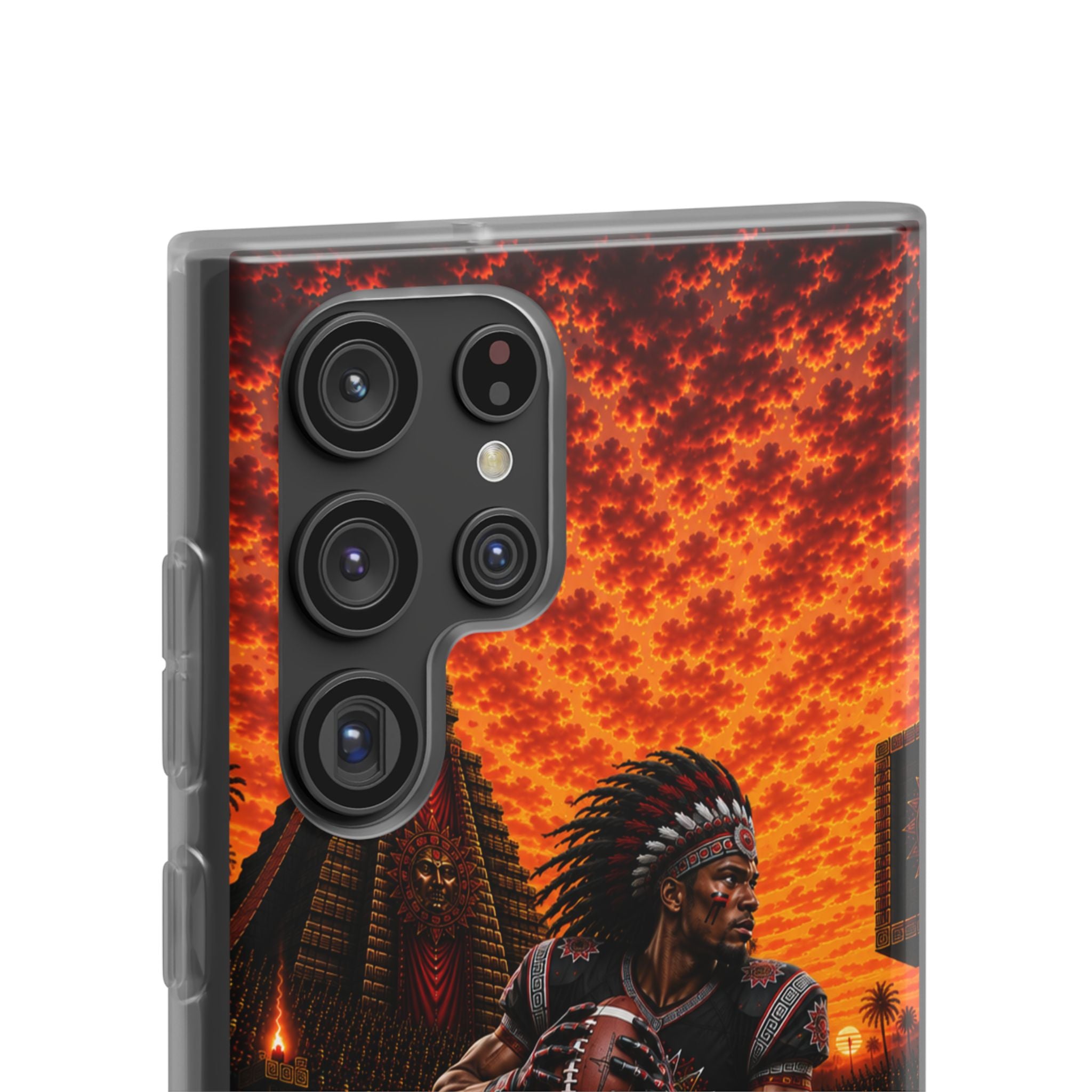 Aztec Football Warrior – Flexi Phone Case (iPhone & Samsung • Clear TPU • Made & Shipped in the USA • 🚚 FREE USA Shipping • Personalized Option)