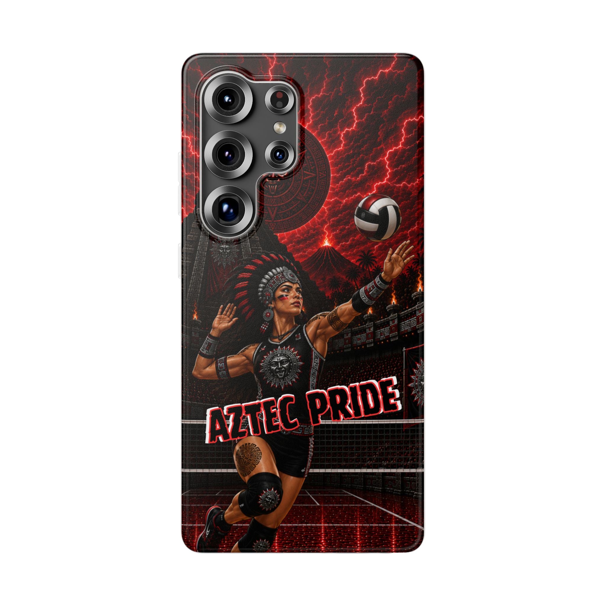 Aztec Volleyball Warrior – Flexi Phone Case (iPhone & Samsung • Clear TPU • Made & Shipped in the USA • 🚚 FREE USA Shipping • Personalized Option)