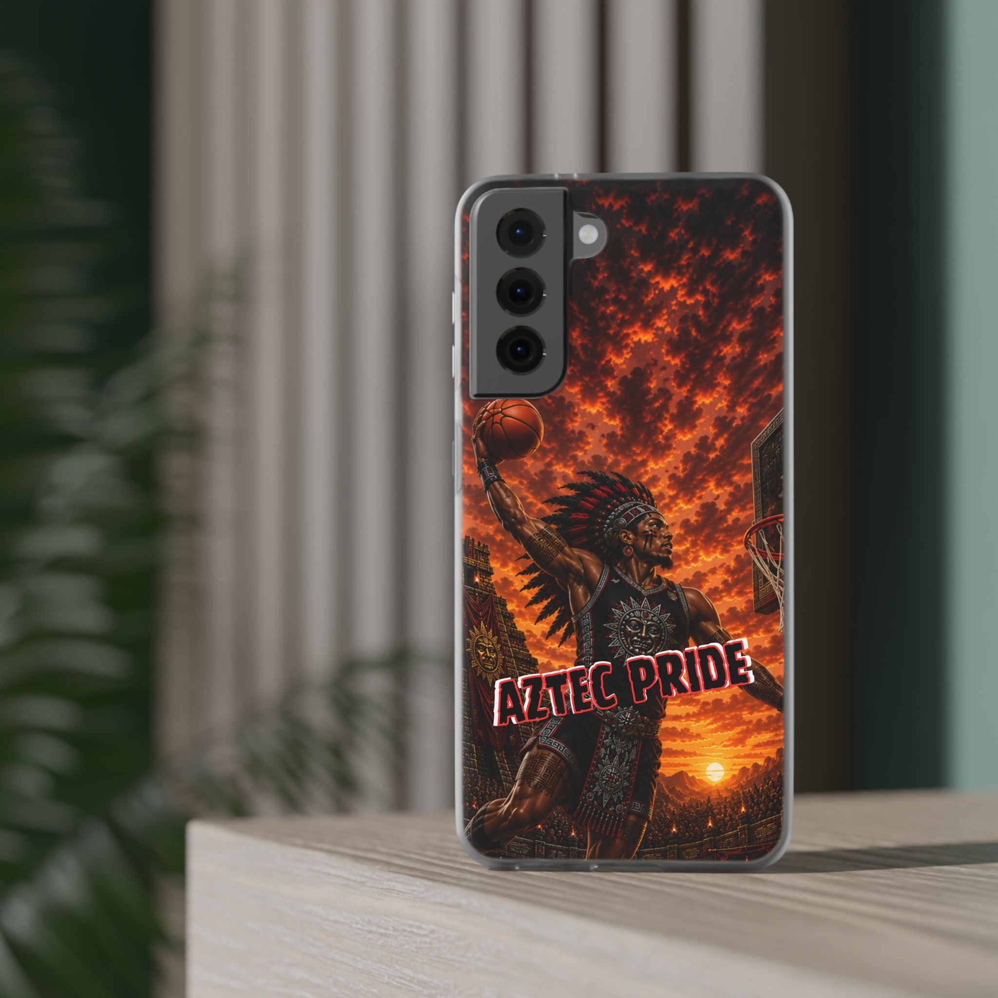Aztec Basketball Male Warrior – Flexi Phone Case (iPhone & Samsung • Clear TPU • Made & Shipped in the USA • 🚚 FREE USA Shipping • Personalized Option)