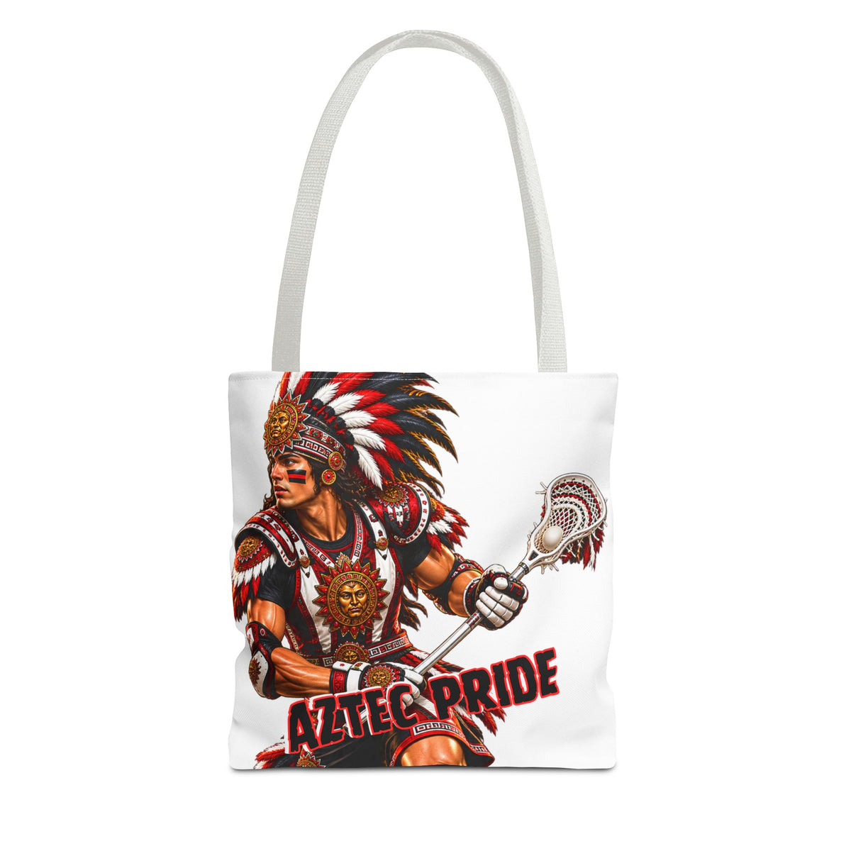 Aztec Lacrosse Male Warrior Tote Bag | Aztec-Inspired AI Art • Made & Shipped in the USA • 🚚 FREE USA Shipping • FREE Personalization