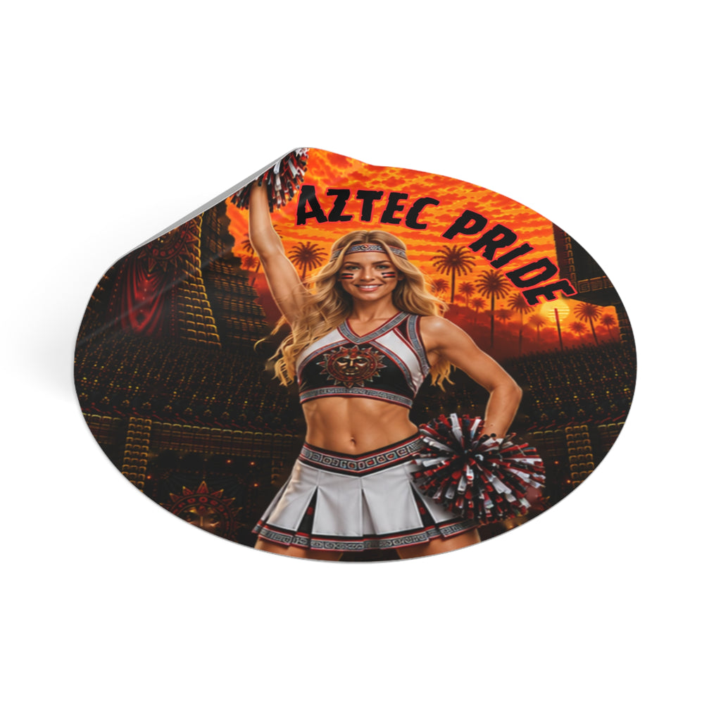 Aztec Cheerleader Warrior Round Vinyl Sticker 2”–6” | Made & Shipped in the USA • 🚚 FREE USA Shipping • Personalized Option