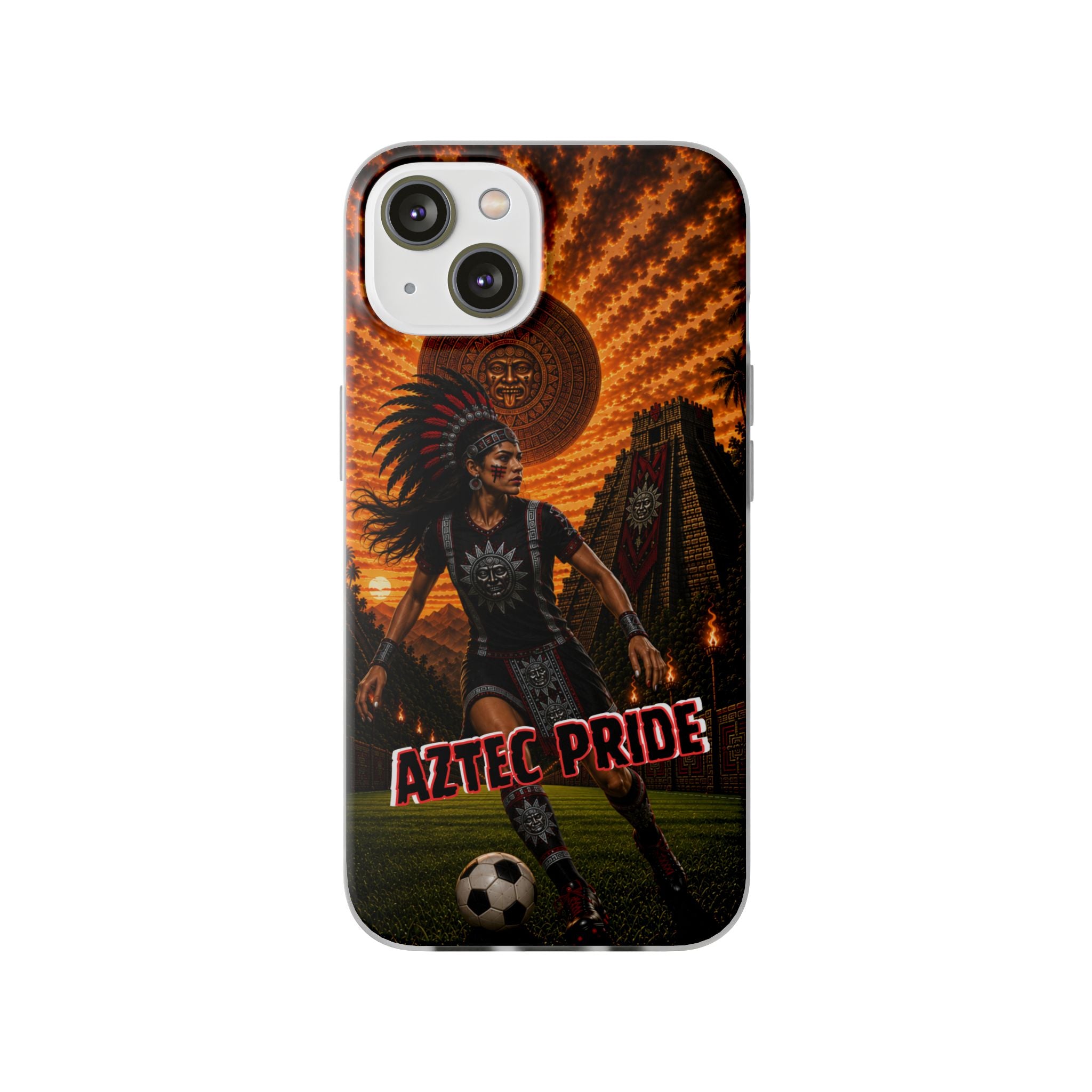 Aztec Soccer Female Warrior – Flexi Phone Case (iPhone & Samsung • Clear TPU • Made & Shipped in the USA • 🚚 FREE USA Shipping • Personalized Option)