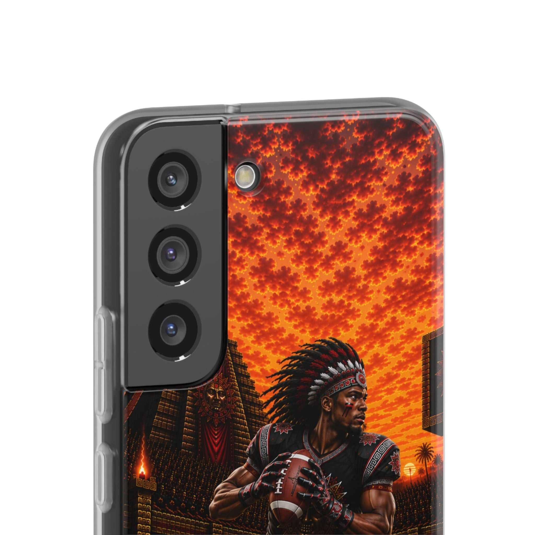 Aztec Football Warrior – Flexi Phone Case (iPhone & Samsung • Clear TPU • Made & Shipped in the USA • 🚚 FREE USA Shipping • Personalized Option)