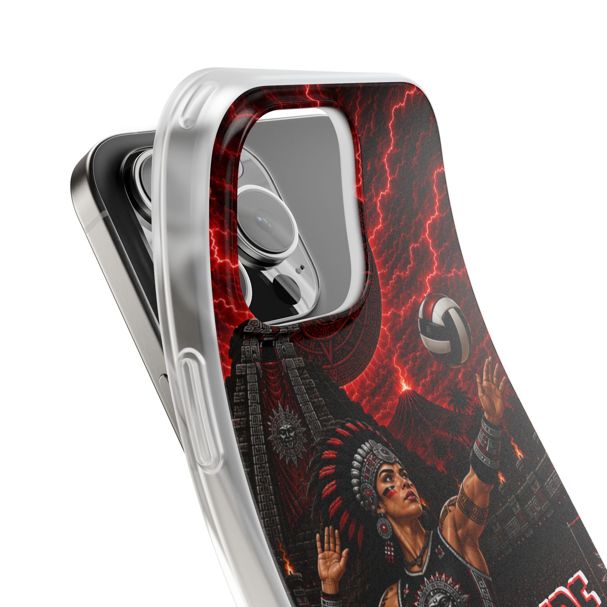 Aztec Volleyball Warrior – Flexi Phone Case (iPhone & Samsung • Clear TPU • Made & Shipped in the USA • 🚚 FREE USA Shipping • Personalized Option)