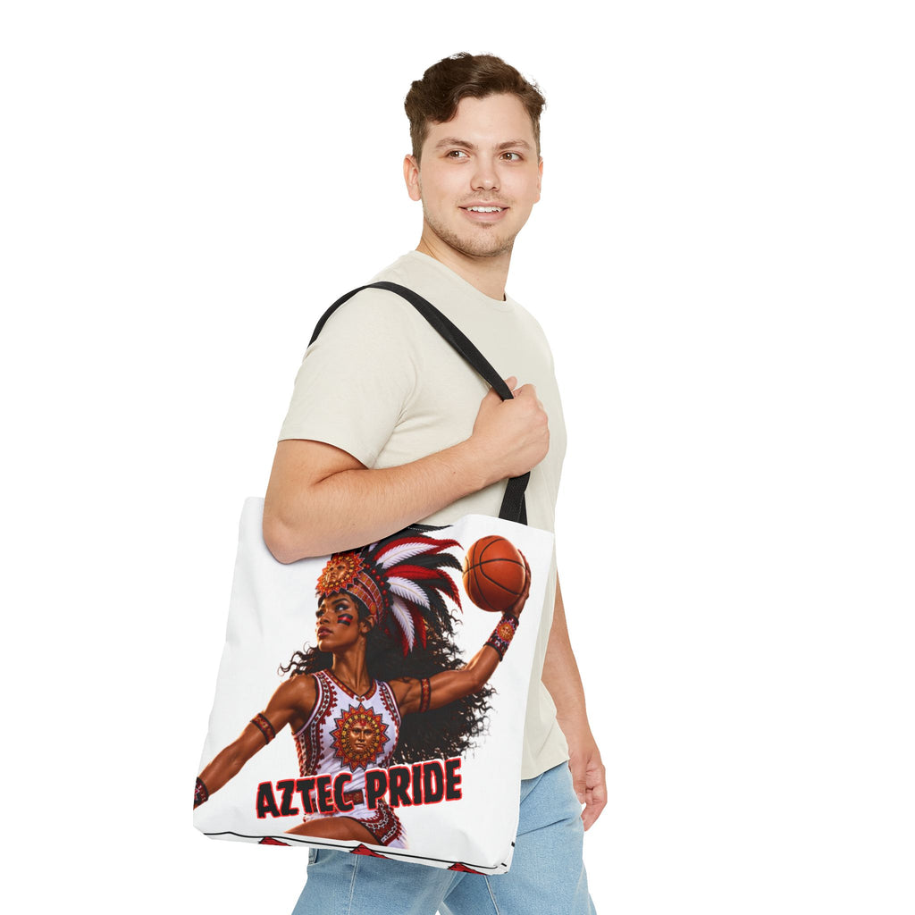 Aztec Basketball Black Female Warrior Tote Bag | Aztec-Inspired AI Art • Made & Shipped in the USA • 🚚 FREE USA Shipping • FREE Personalization