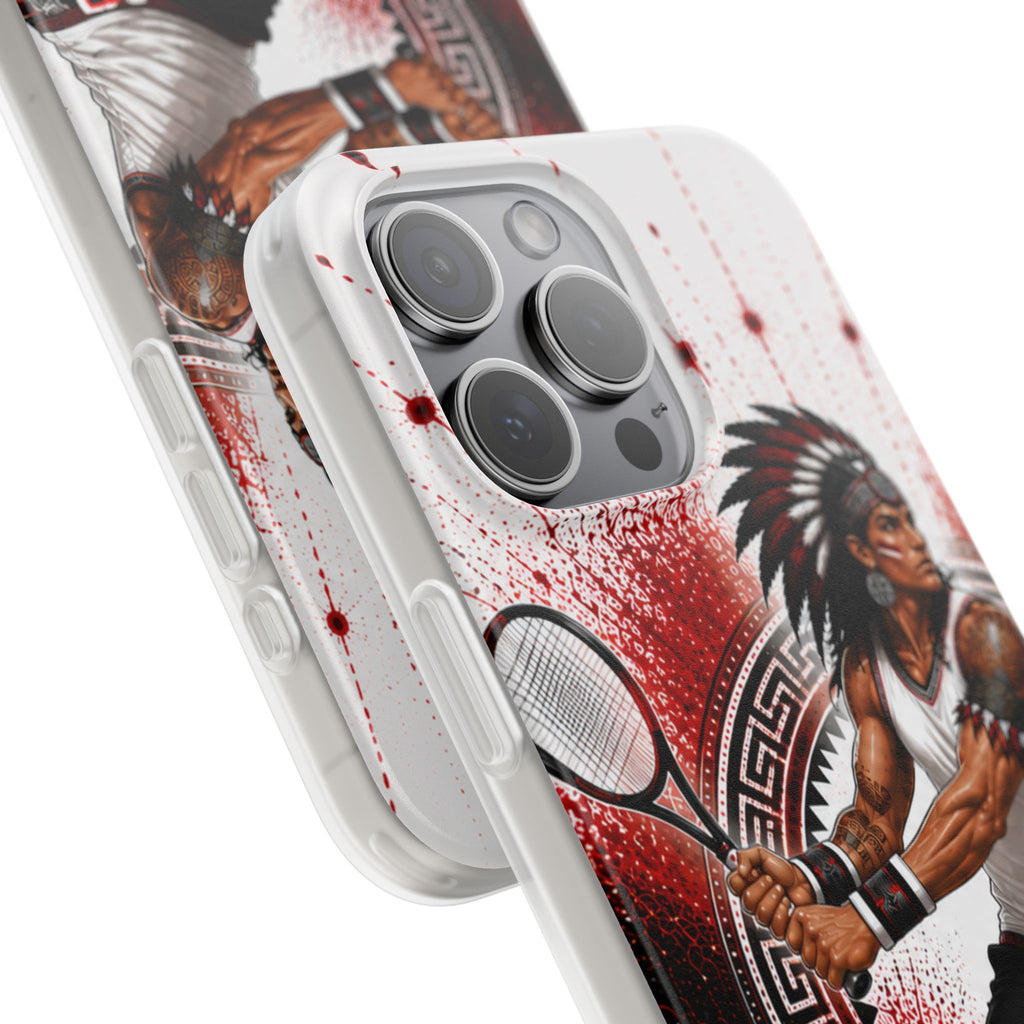 Aztec Tennis Male Warrior – Flexi Phone Case (iPhone & Samsung • Clear TPU • Made & Shipped in the USA • 🚚 FREE USA Shipping • Personalized Option)