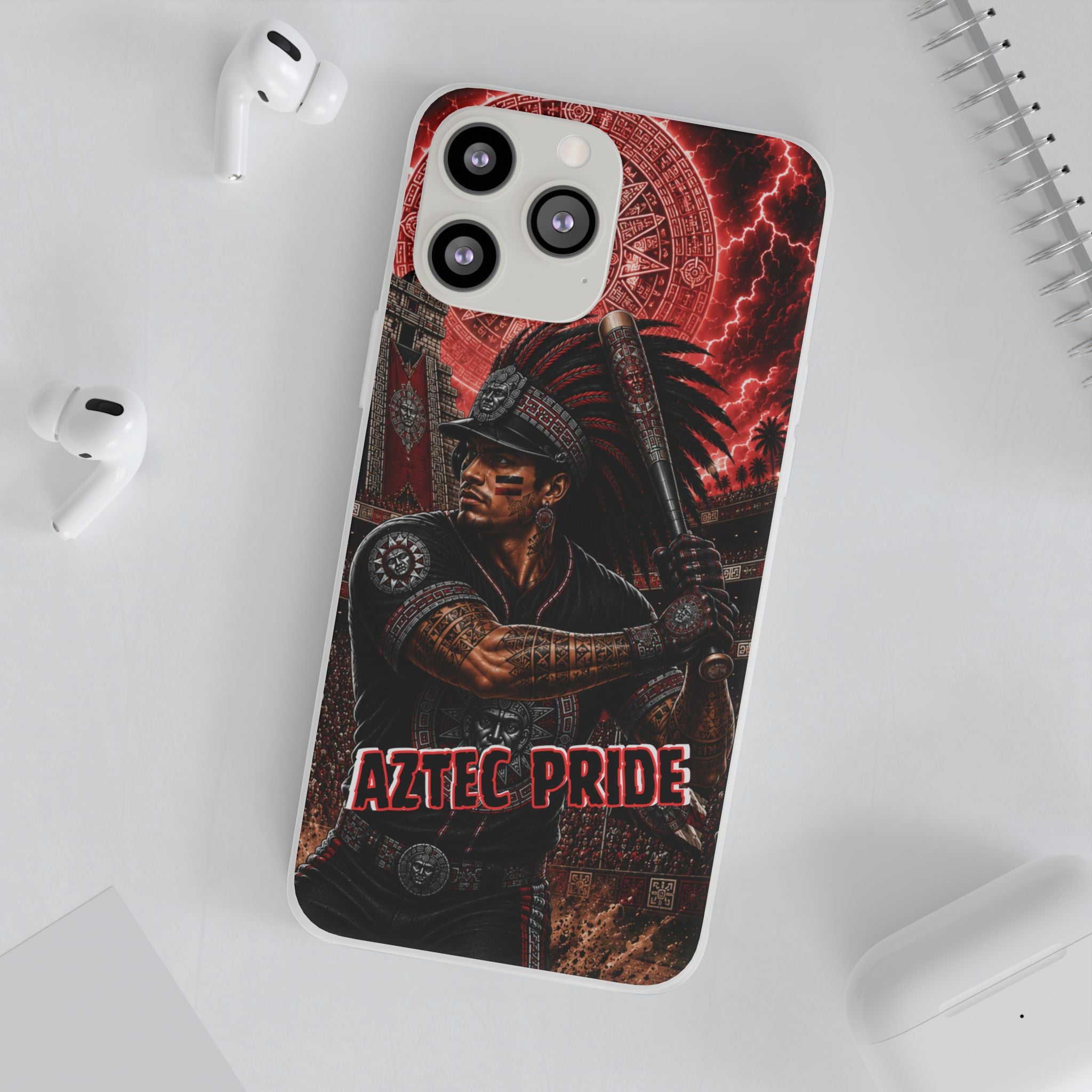 Aztec Baseball Warrior – Flexi Phone Case (iPhone & Samsung • Clear TPU • Made & Shipped in the USA • 🚚 FREE USA Shipping • Personalized Option)