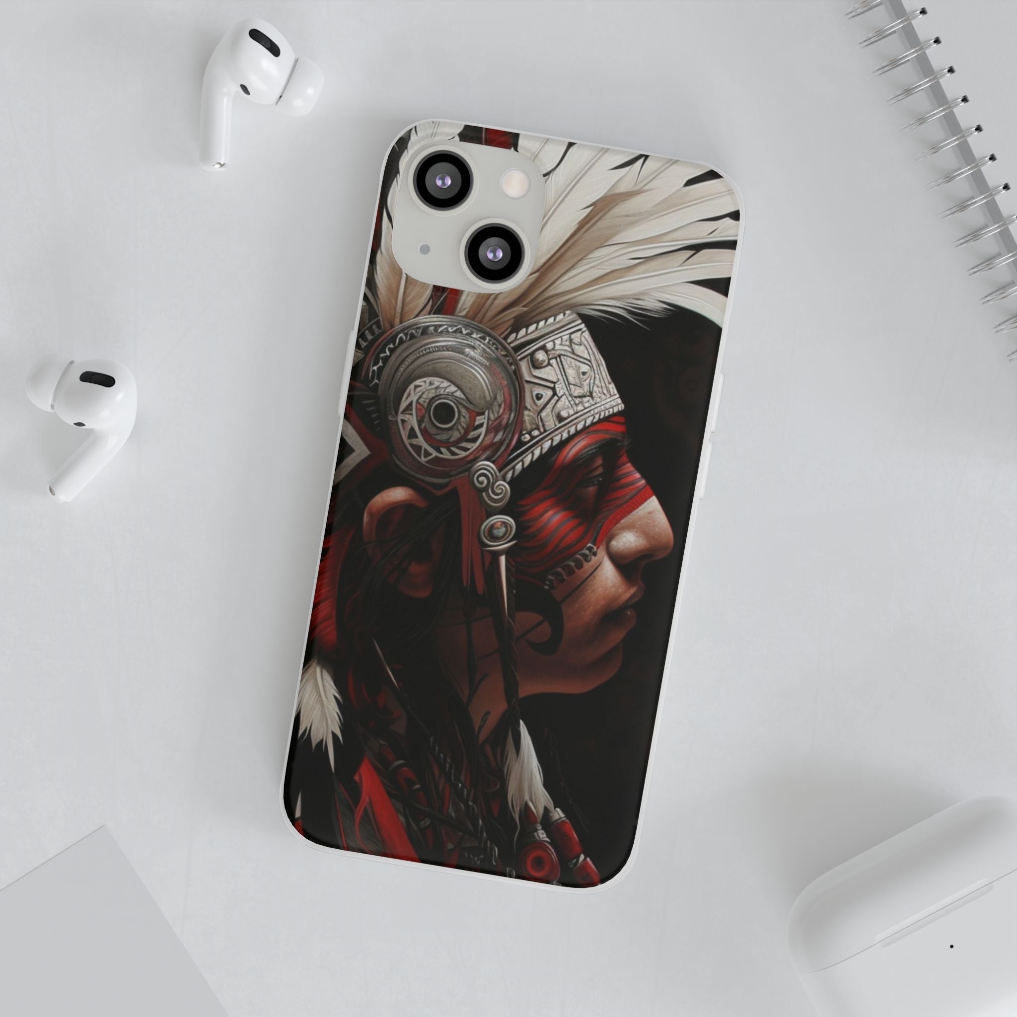 Aztec Warrior King – Flexi Phone Case (iPhone & Samsung • Clear TPU • Made in USA • Personalized Option)