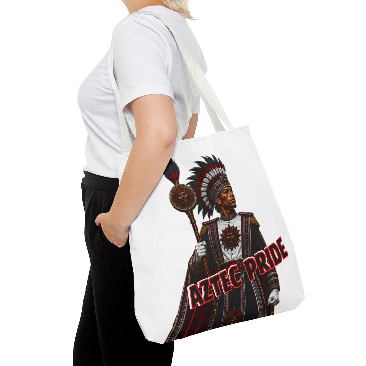 Aztec Band Warrior Tote Bag | Aztec-Inspired AI Art • Made & Shipped in the USA • 🚚 FREE USA Shipping • FREE Personalization