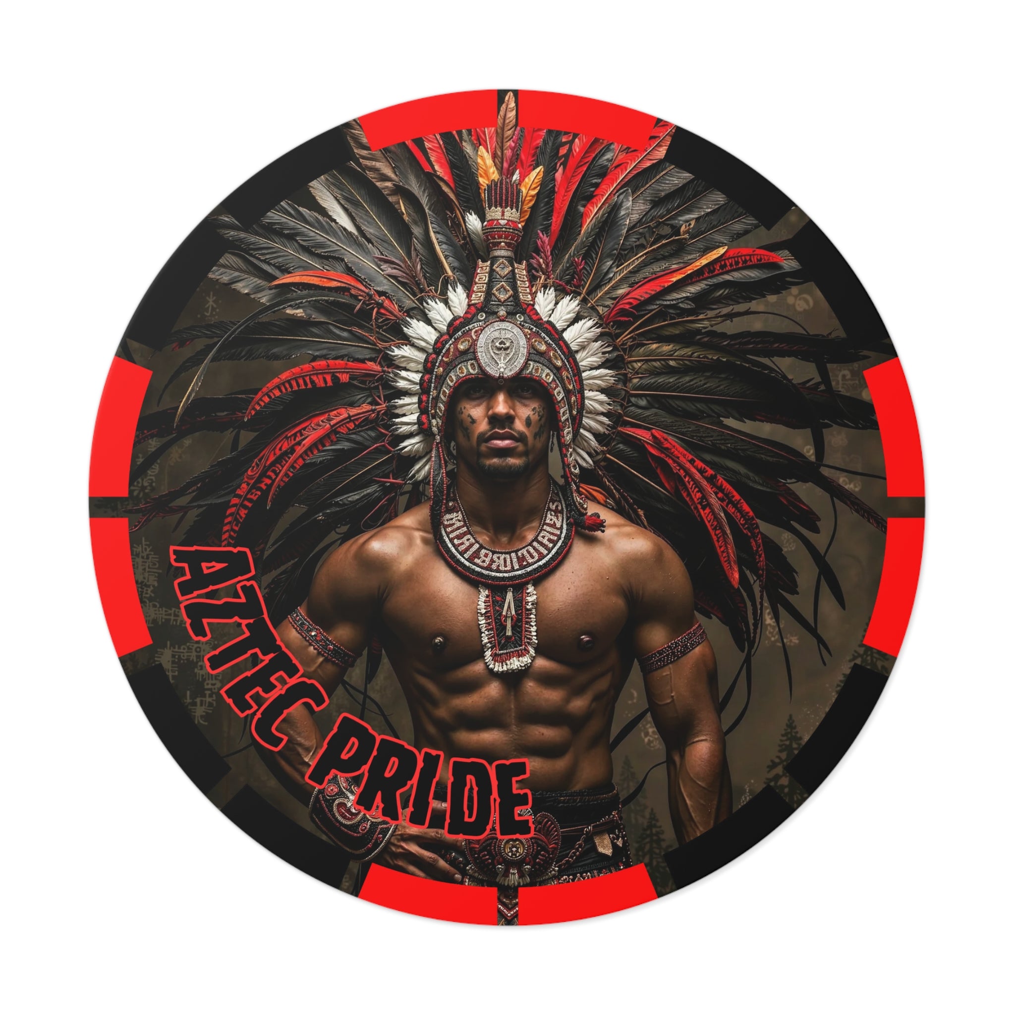 Aztec Warrior Eagle Round Vinyl Sticker – Waterproof Matte Decal (2”–6”)