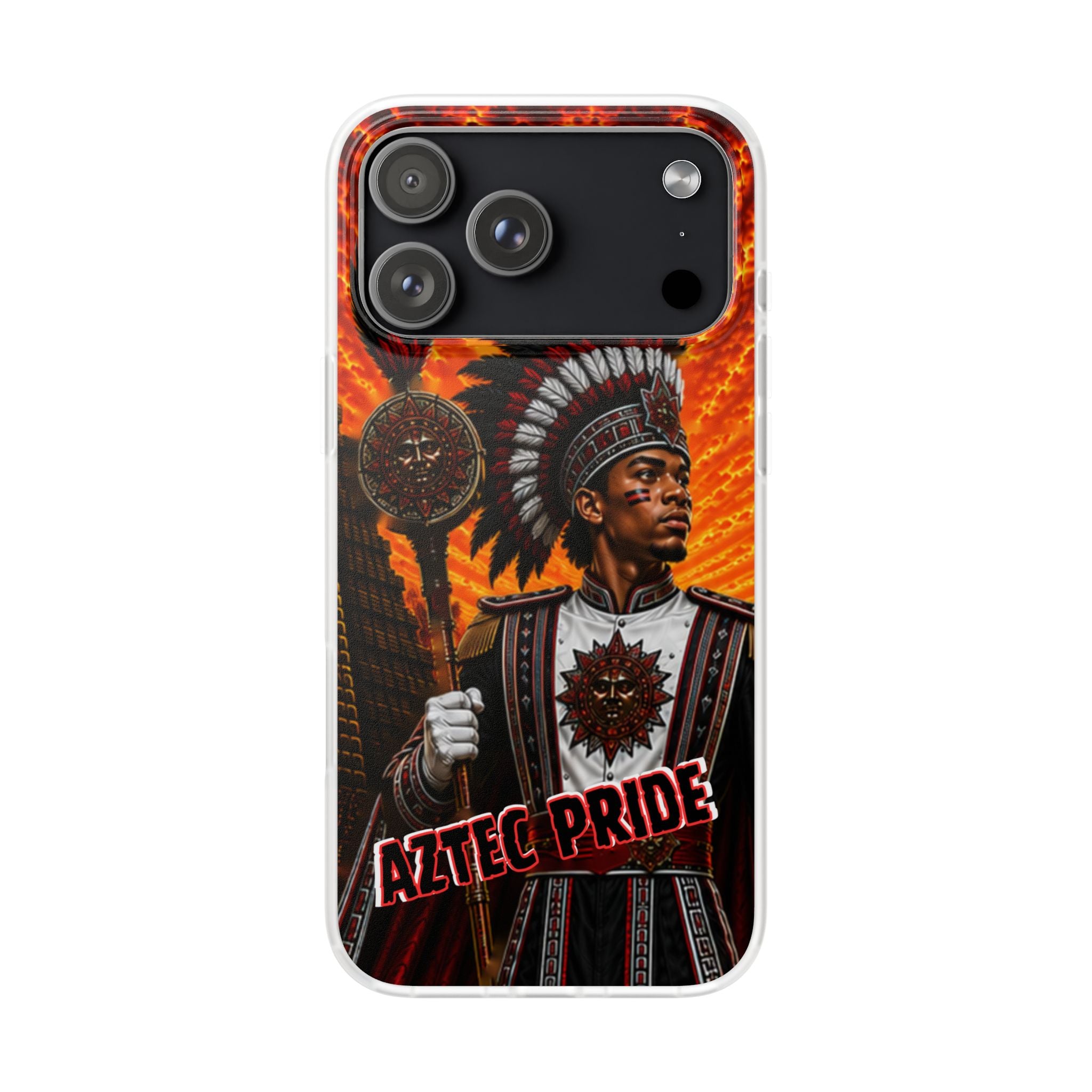 Aztec Drum Major Warrior – Flexi Phone Case (iPhone & Samsung • Clear TPU • Made & Shipped in the USA • 🚚 FREE USA Shipping • Personalized Option)