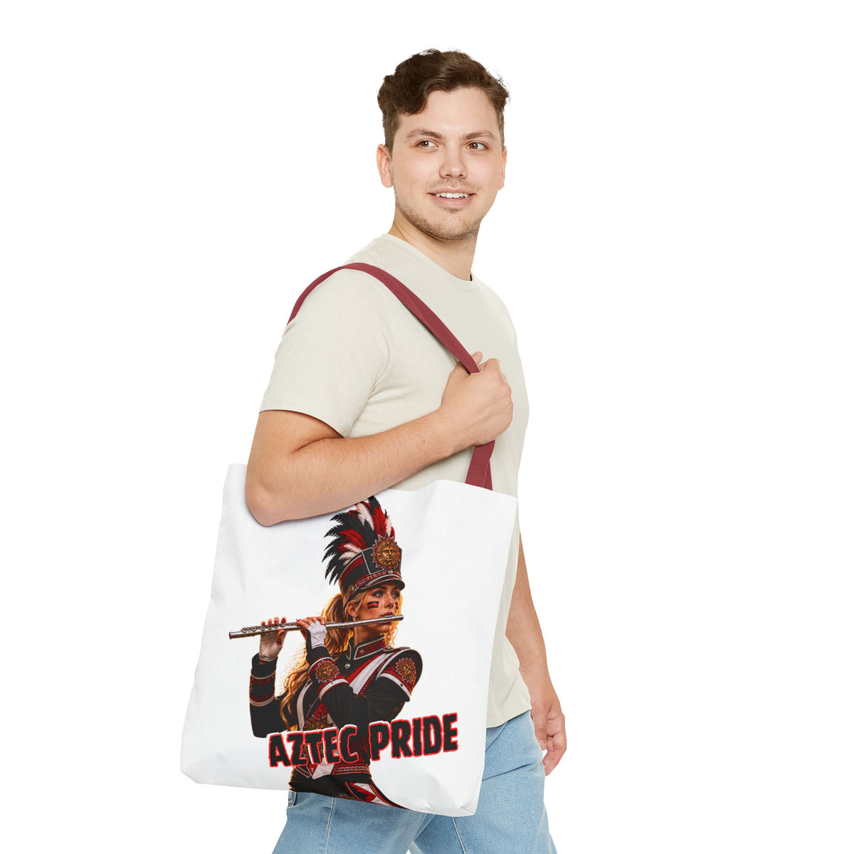 Aztec Band Warrior Tote Bag | Aztec-Inspired AI Art • Made & Shipped in the USA • 🚚 FREE USA Shipping • FREE Personalization