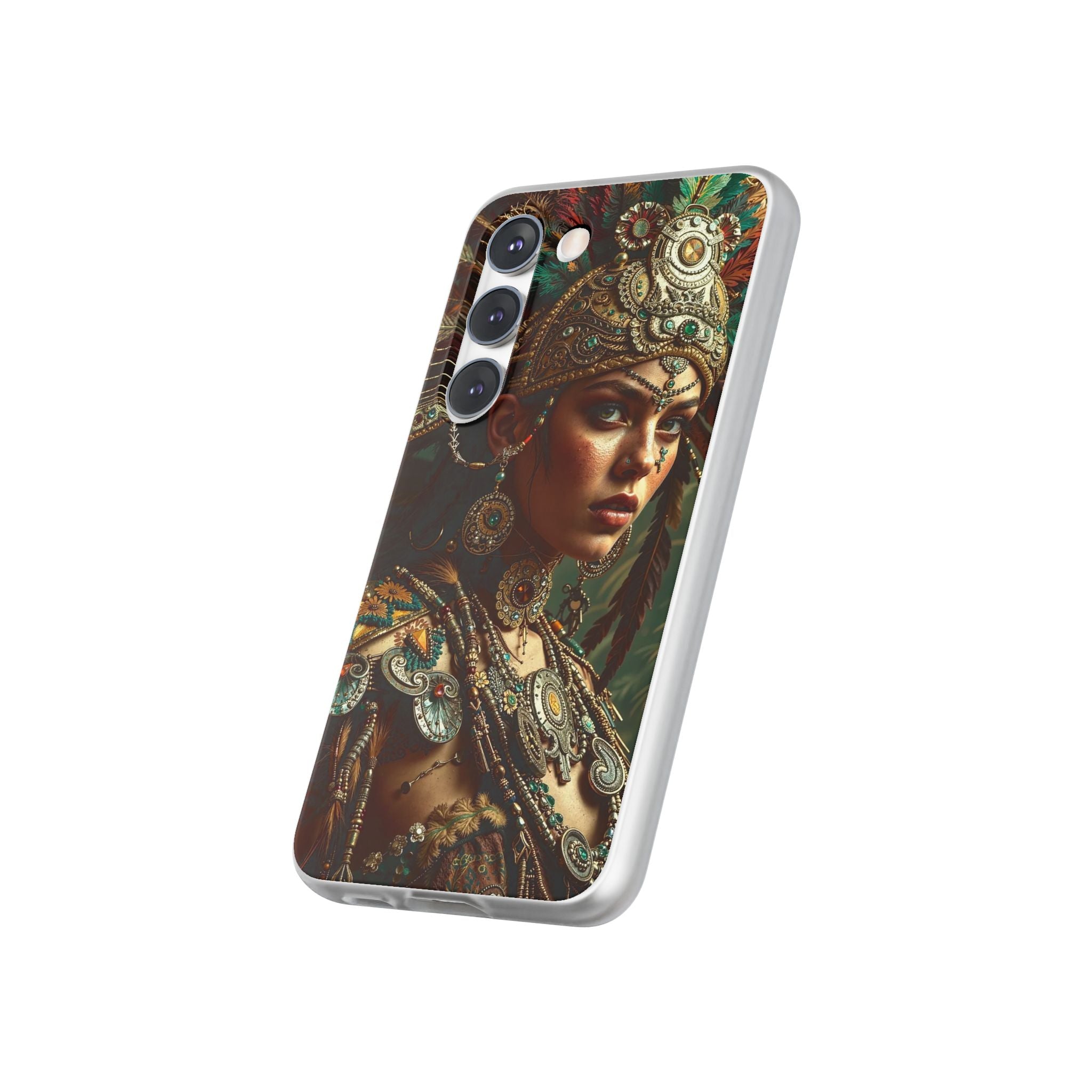 Aztec Warrior Goddess – Flexi Phone Case (iPhone & Samsung • Clear TPU • Made in USA • Personalized Option)