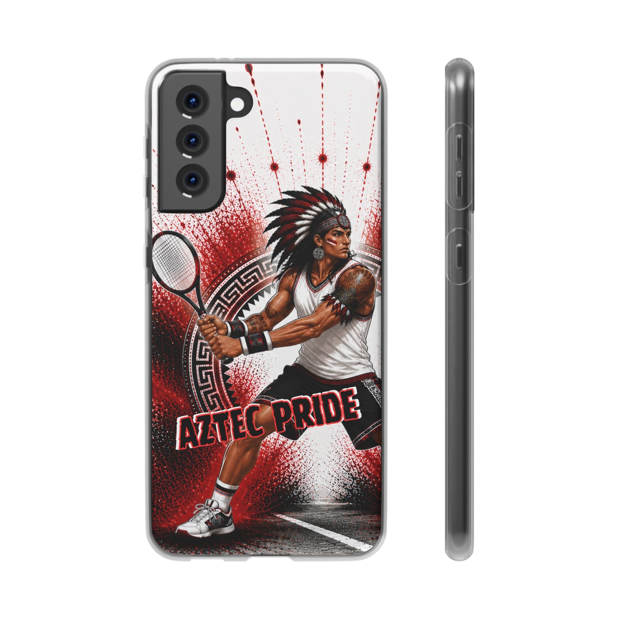 Aztec Tennis Male Warrior – Flexi Phone Case (iPhone & Samsung • Clear TPU • Made & Shipped in the USA • 🚚 FREE USA Shipping • Personalized Option)