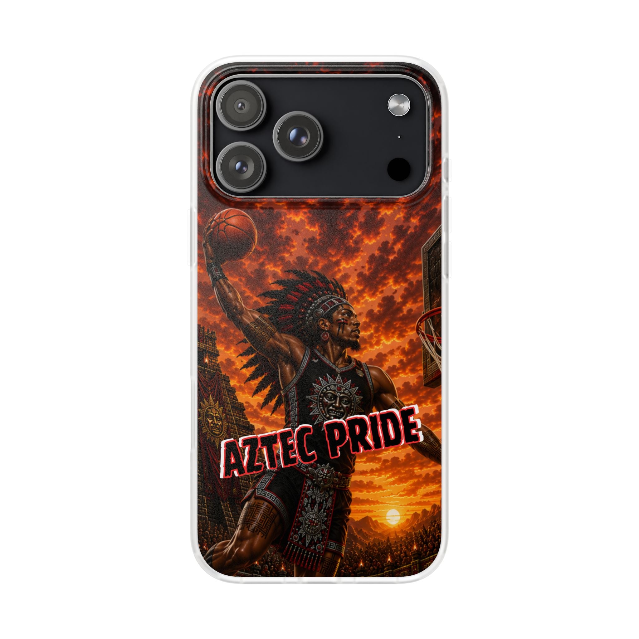 Aztec Basketball Male Warrior – Flexi Phone Case (iPhone & Samsung • Clear TPU • Made & Shipped in the USA • 🚚 FREE USA Shipping • Personalized Option)