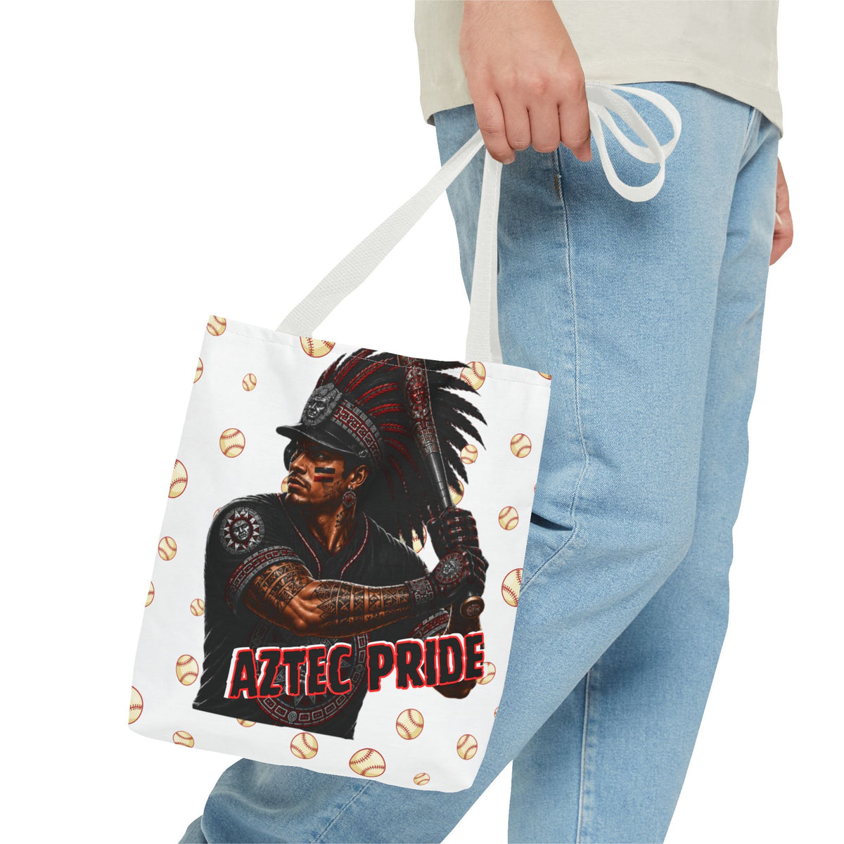 Aztec Baseball Warrior Tote Bag | Aztec-Inspired AI Art • Made & Shipped in the USA • 🚚 FREE USA Shipping • FREE Personalization