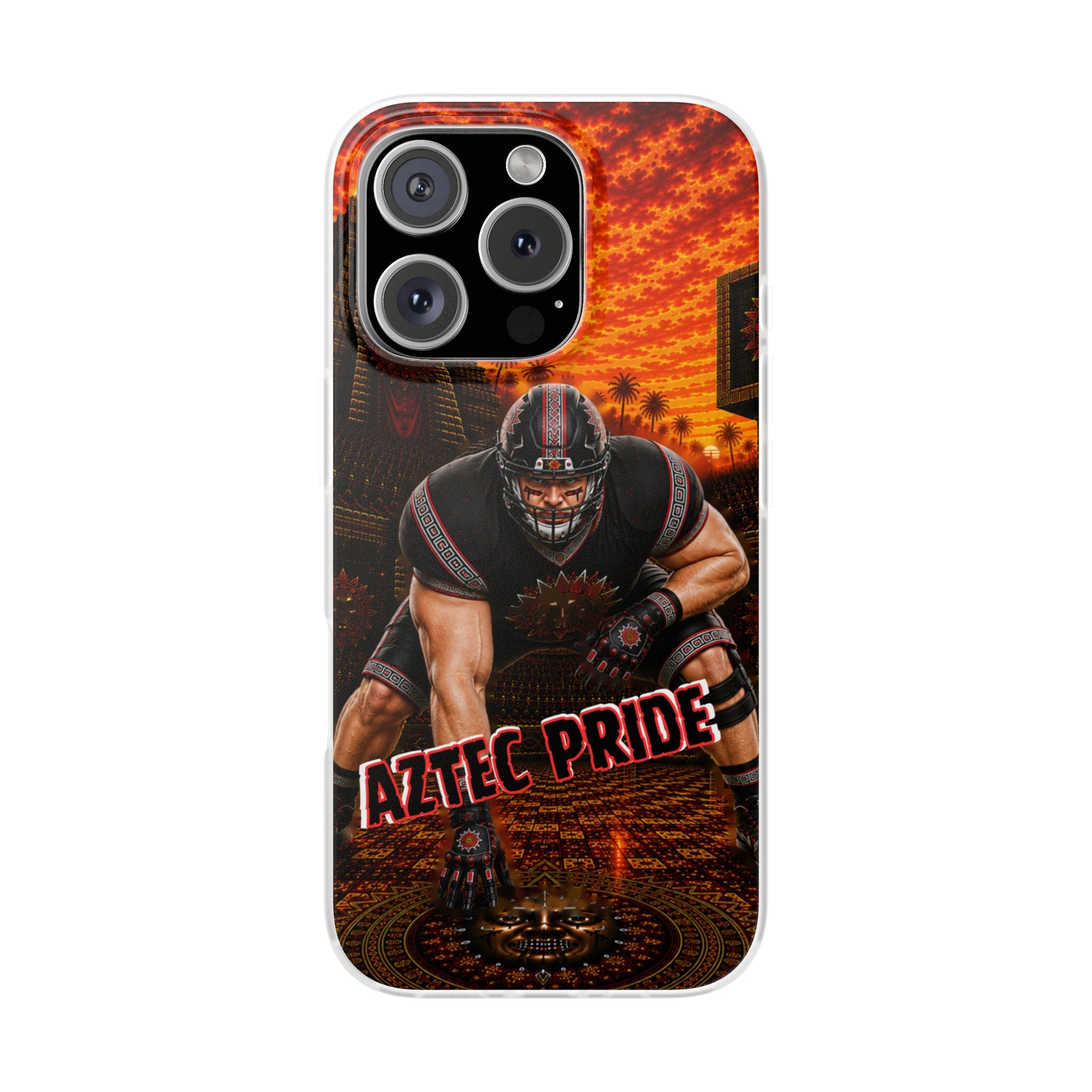 Aztec Football Warrior – Flexi Phone Case (iPhone & Samsung • Clear TPU • Made & Shipped in the USA • 🚚 FREE USA Shipping • Personalized Option)