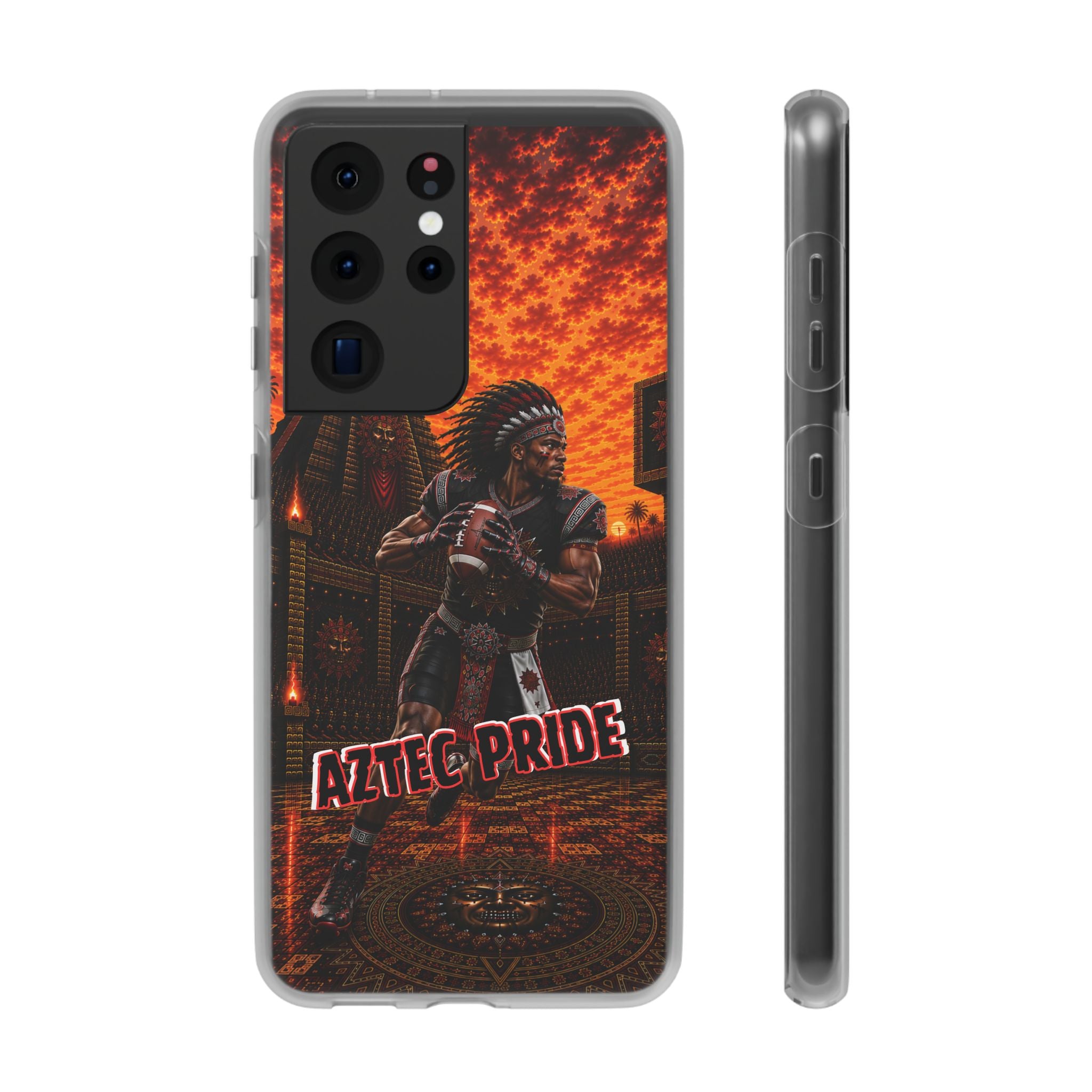 Aztec Football Warrior – Flexi Phone Case (iPhone & Samsung • Clear TPU • Made & Shipped in the USA • 🚚 FREE USA Shipping • Personalized Option)