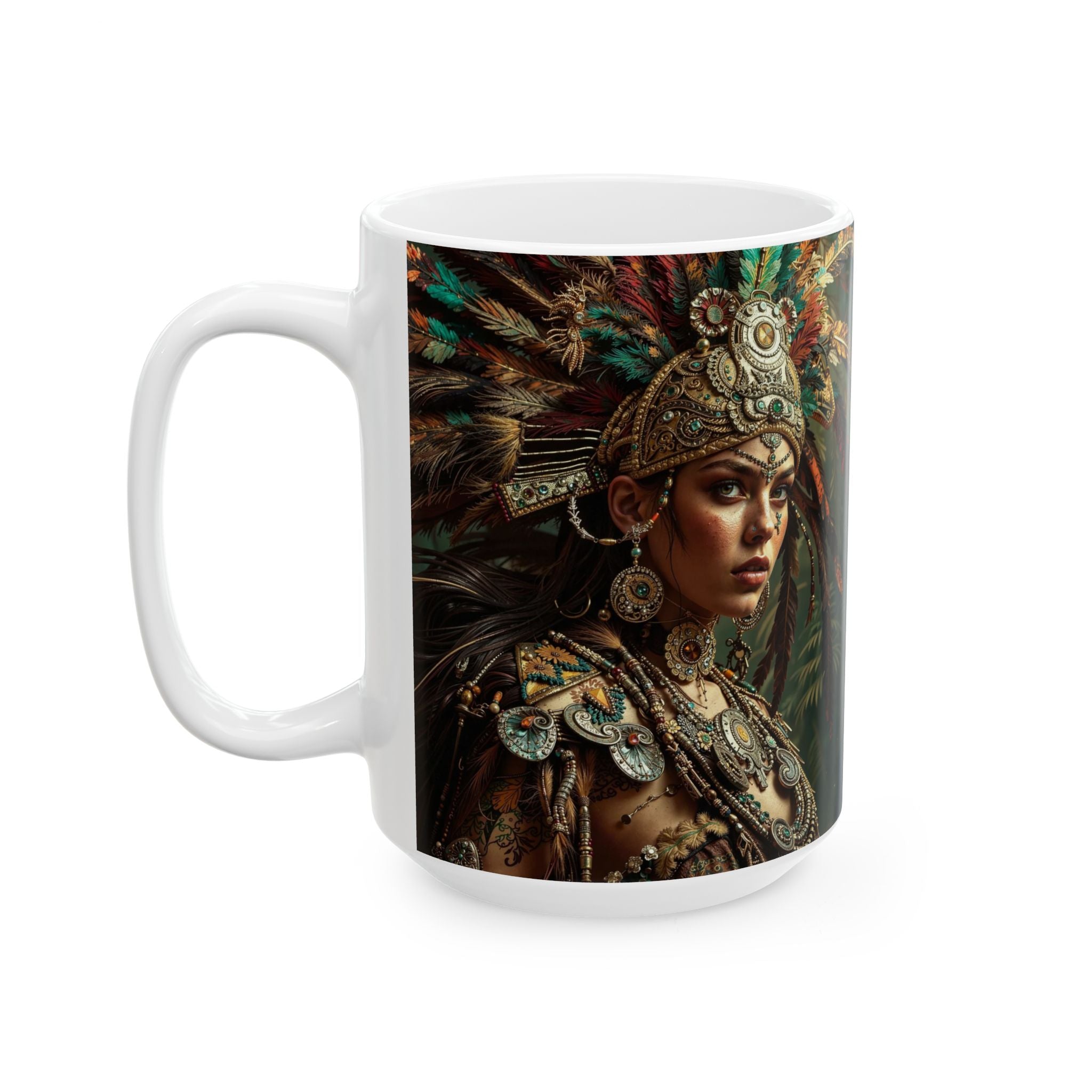 Aztec Warrior Goddess – Ceramic Mug (11oz, 15oz • Dishwasher & Microwave Safe • Made in USA • Personalized Option)