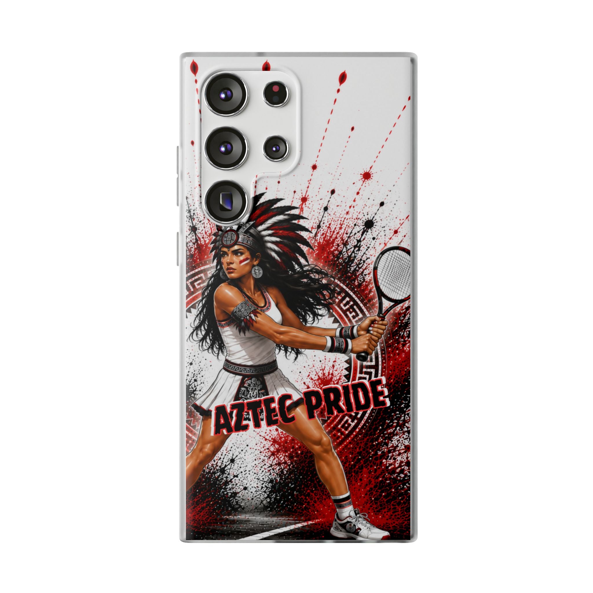 Aztec Tennis Female Warrior – Flexi Phone Case (iPhone & Samsung • Clear TPU • Made & Shipped in the USA • 🚚 FREE USA Shipping • Personalized Option)