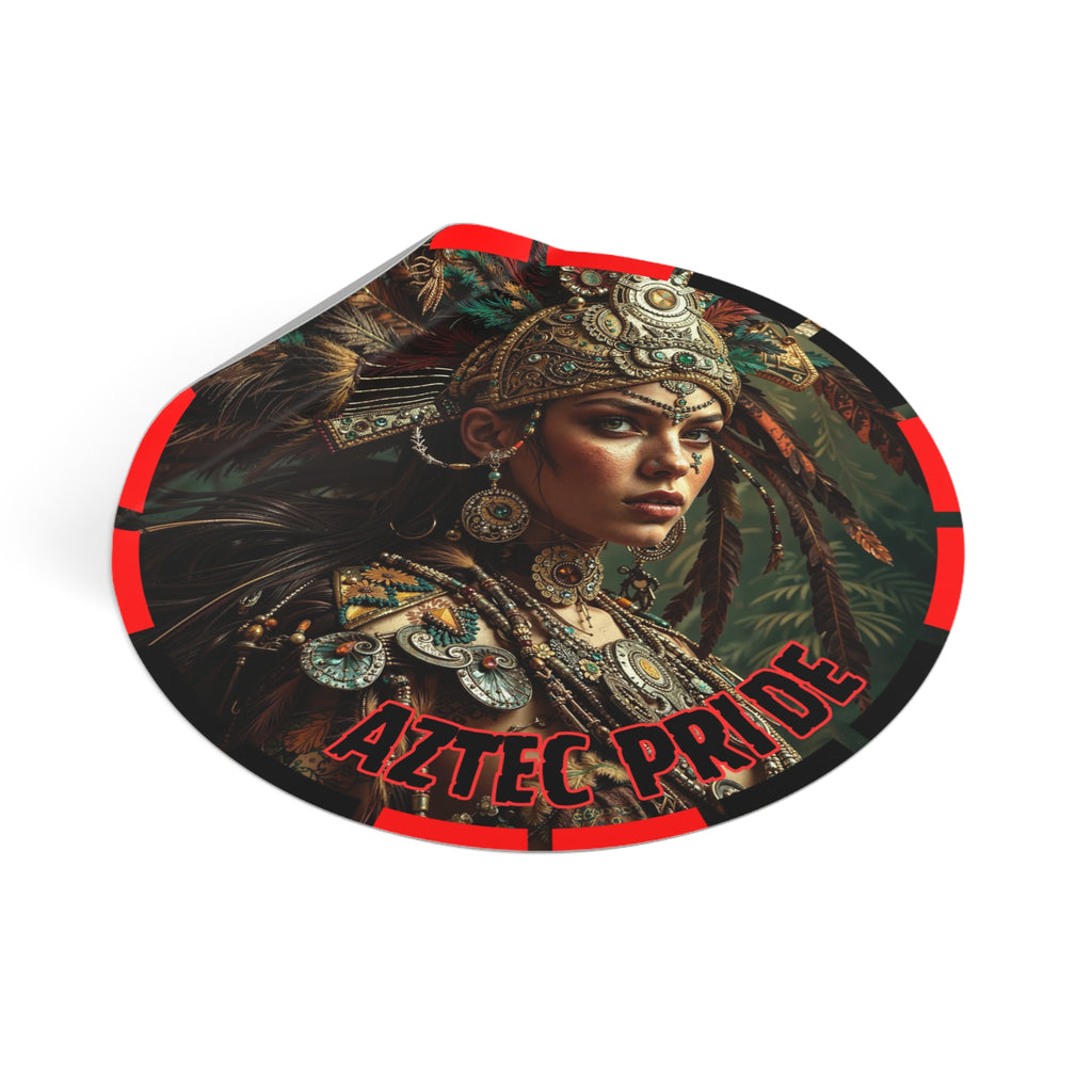 Aztec Warrior Goddess Round Vinyl Sticker – Waterproof Matte Decal (2”–6”)