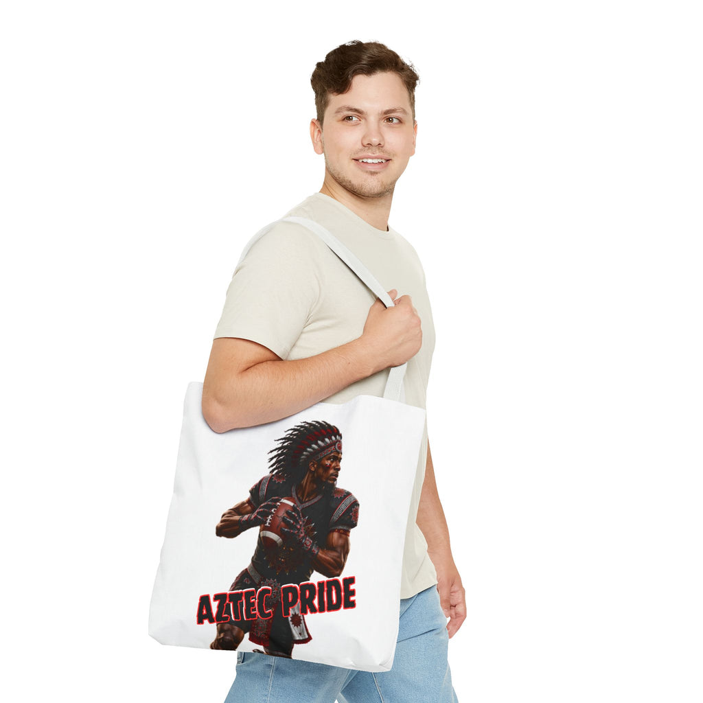 Aztec Football Quarterback Warrior Tote Bag | Aztec-Inspired AI Art • Made & Shipped in the USA • 🚚 FREE USA Shipping • FREE Personalization