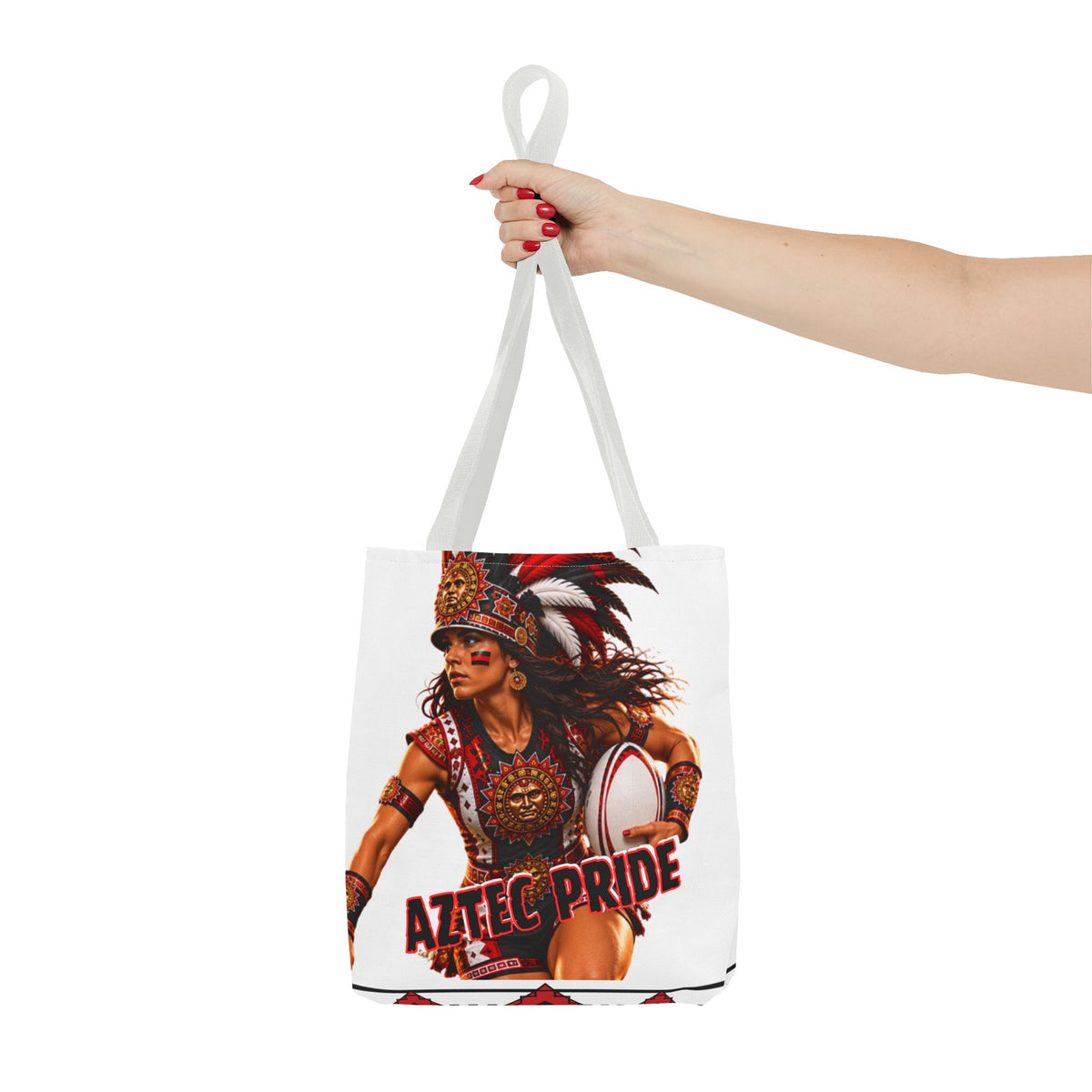 Aztec Rugby Female Warrior Tote Bag | Aztec-Inspired AI Art • Made & Shipped in the USA • 🚚 FREE USA Shipping • FREE Personalization