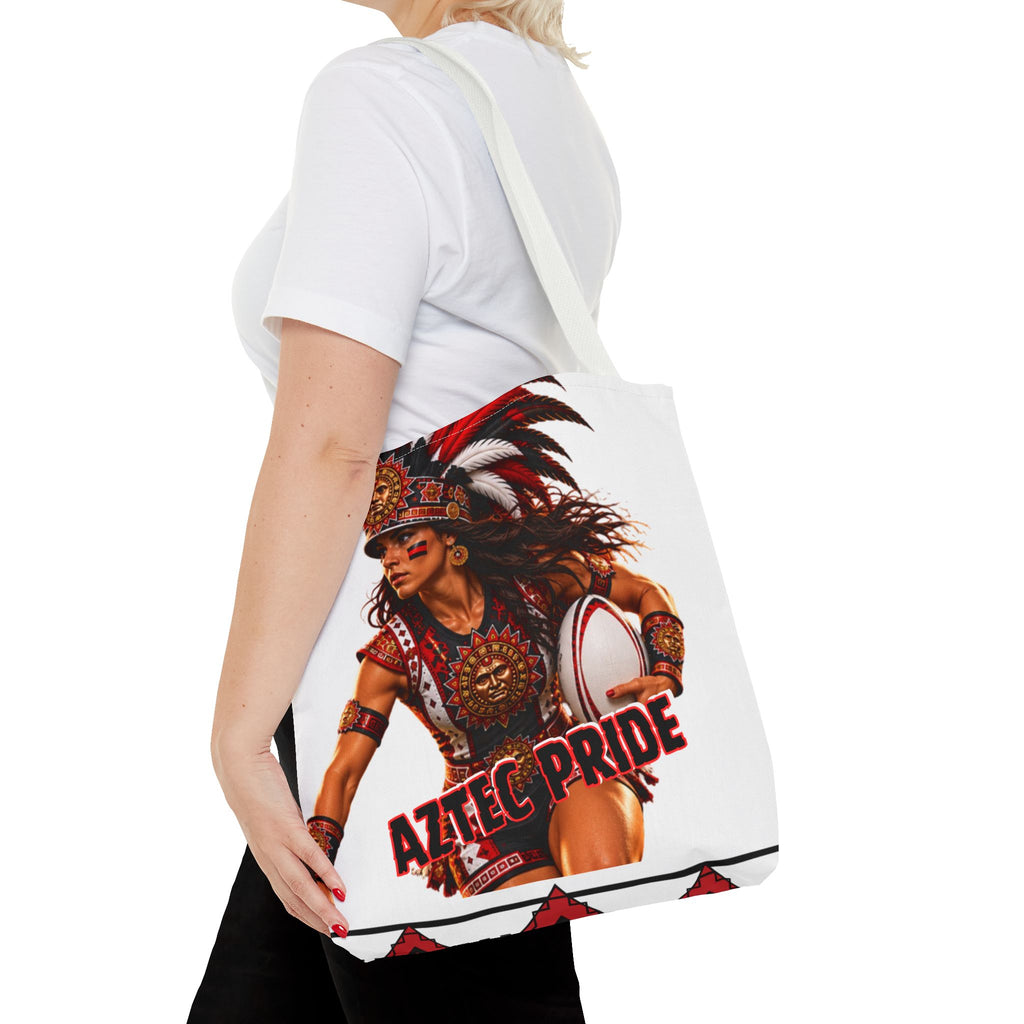 Aztec Rugby Female Warrior Tote Bag | Aztec-Inspired AI Art • Made & Shipped in the USA • 🚚 FREE USA Shipping • FREE Personalization