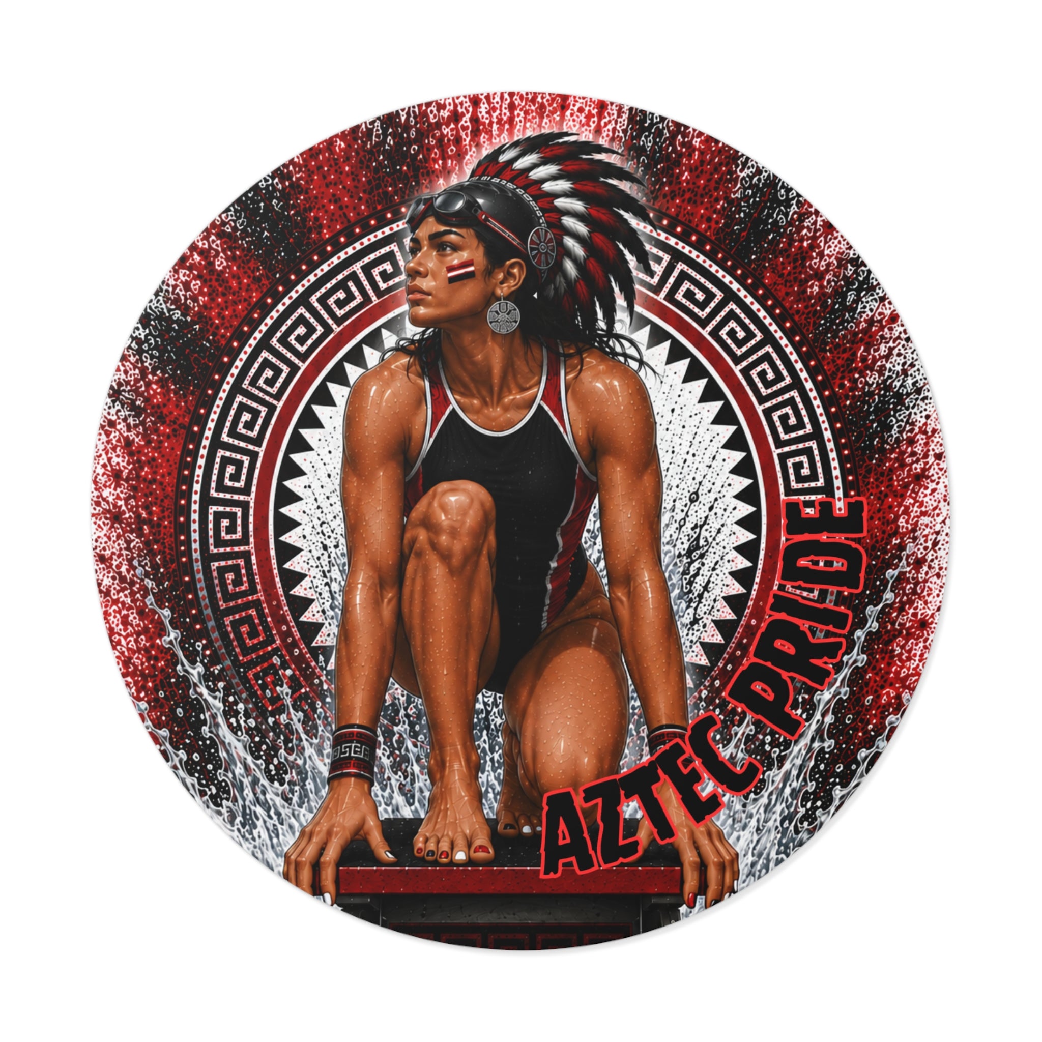 Aztec Swim & Dive Warrior Round Vinyl Sticker 2”–6” | Made & Shipped in the USA • 🚚 FREE USA Shipping • Personalized Option