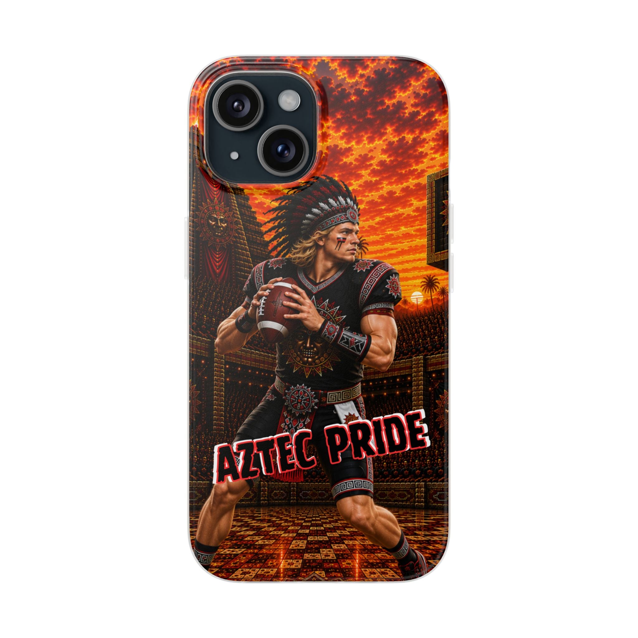 Aztec Football Warrior – Flexi Phone Case (iPhone & Samsung • Clear TPU • Made & Shipped in the USA • 🚚 FREE USA Shipping • Personalized Option)