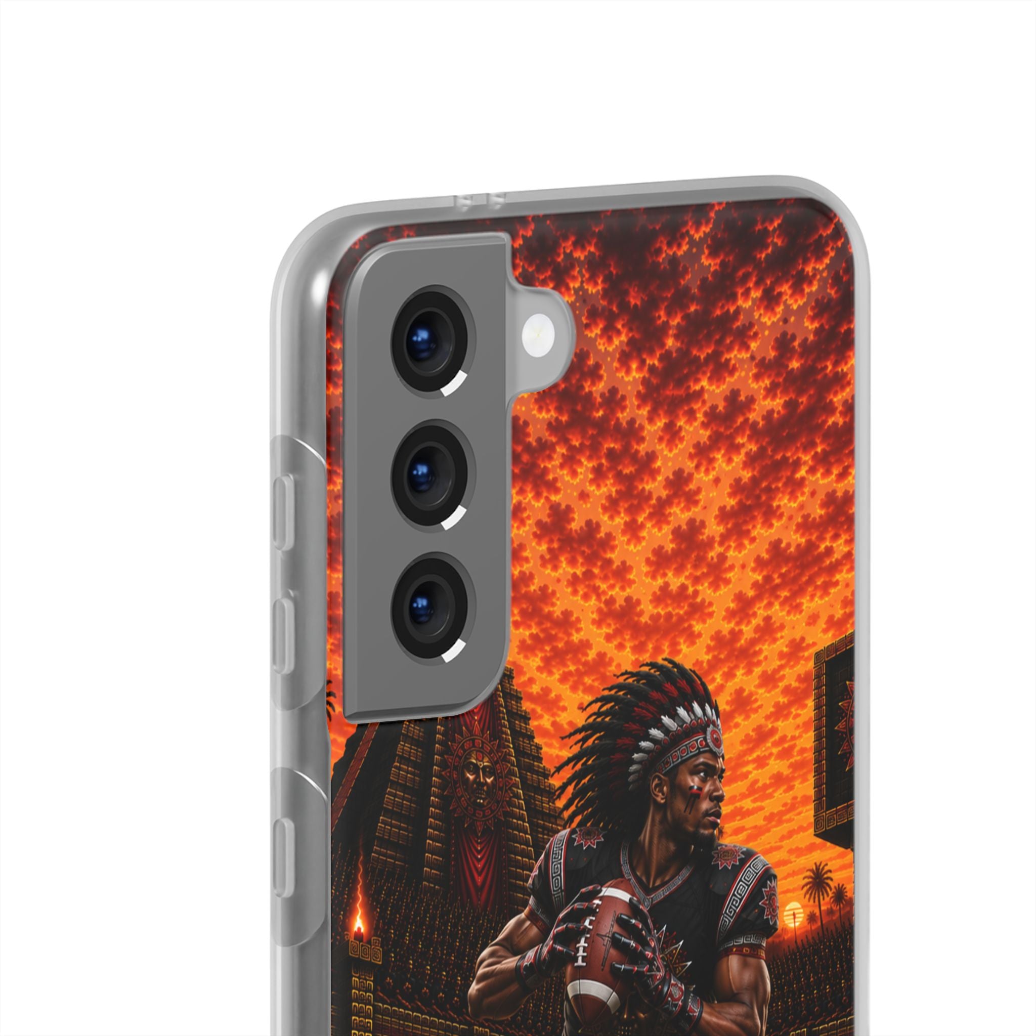Aztec Football Warrior – Flexi Phone Case (iPhone & Samsung • Clear TPU • Made & Shipped in the USA • 🚚 FREE USA Shipping • Personalized Option)