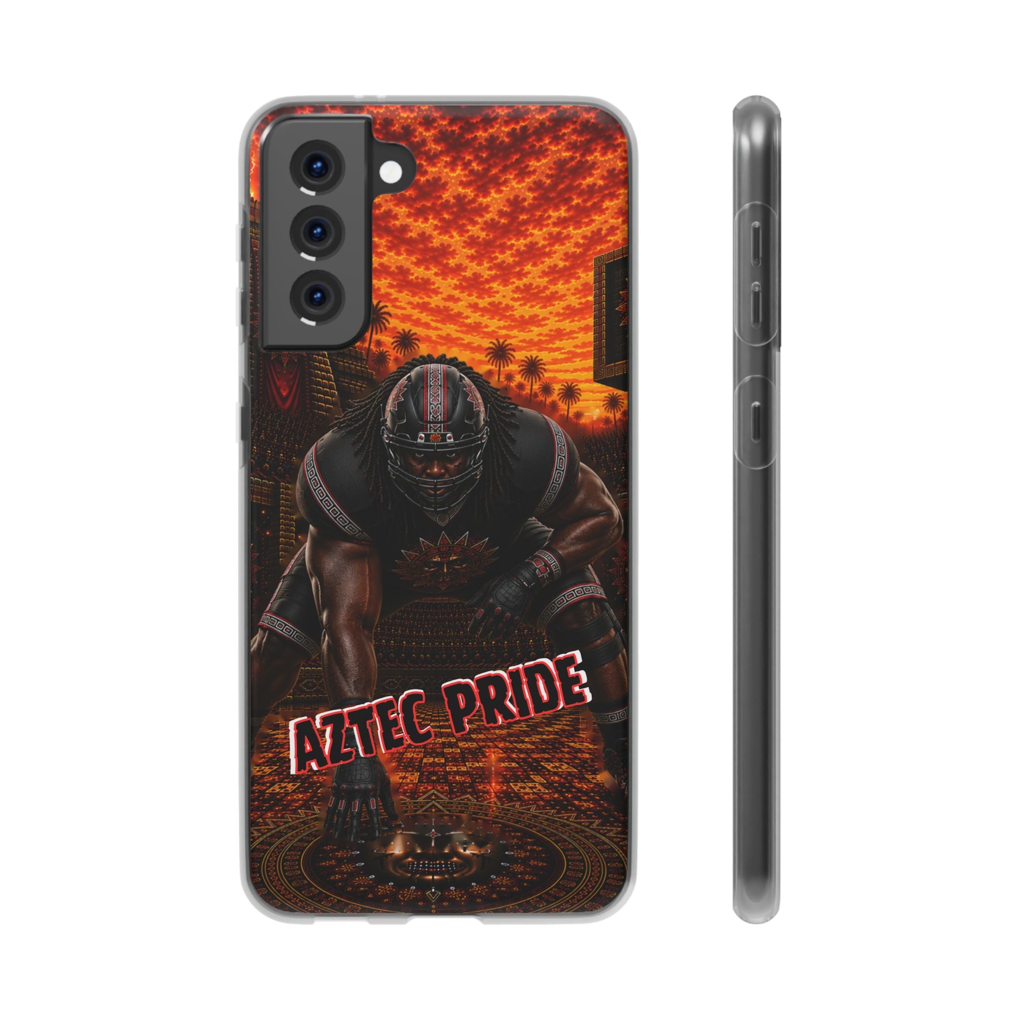 Aztec Football Warrior – Flexi Phone Case (iPhone & Samsung • Clear TPU • Made & Shipped in the USA • 🚚 FREE USA Shipping • Personalized Option)