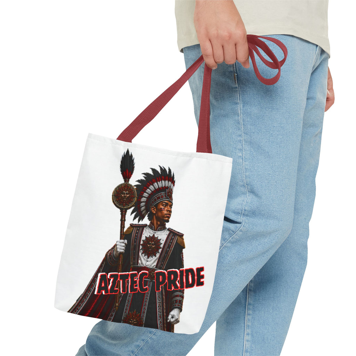 Aztec Band Warrior Tote Bag | Aztec-Inspired AI Art • Made & Shipped in the USA • 🚚 FREE USA Shipping • FREE Personalization
