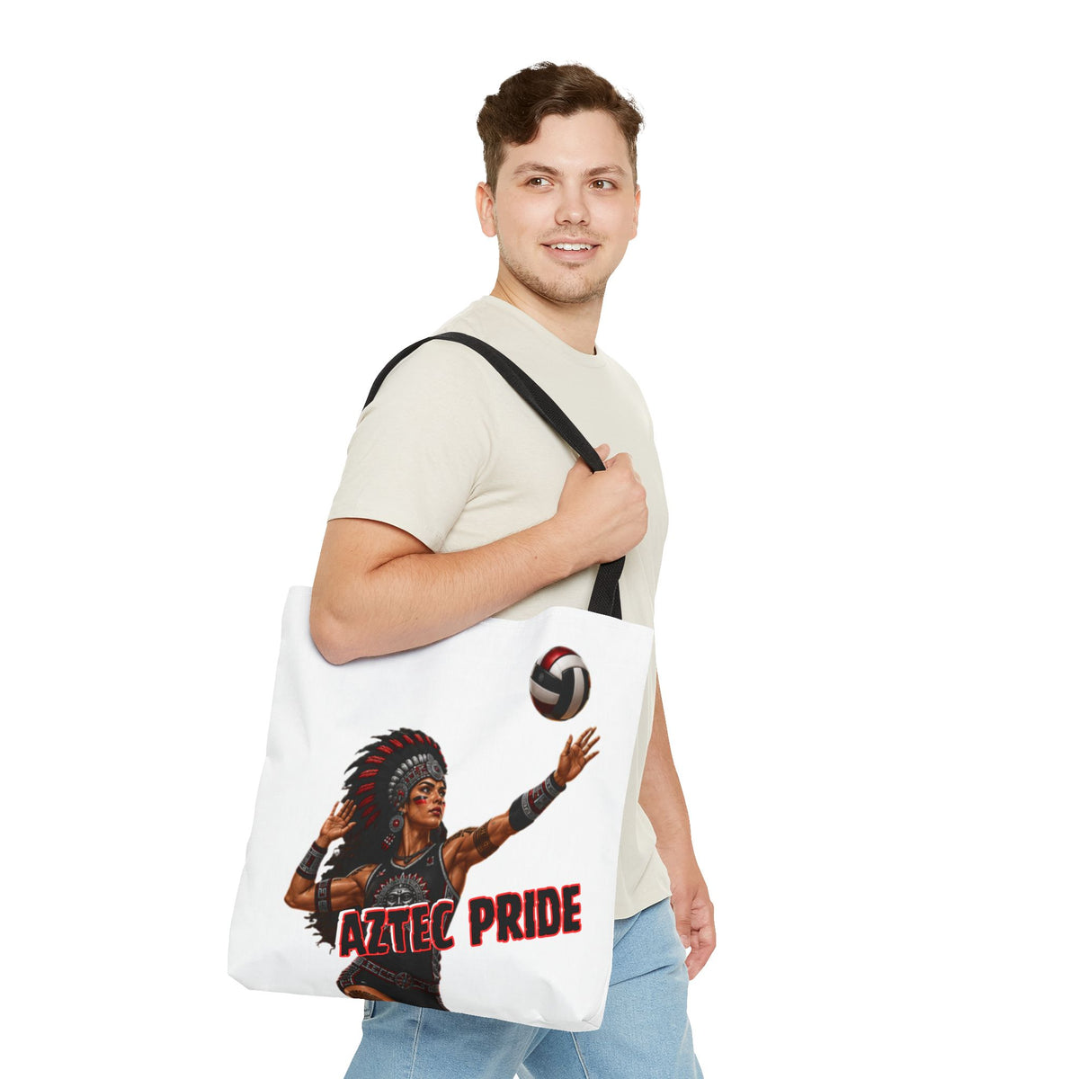 Aztec Volleyball Warrior Tote Bag | Aztec-Inspired AI Art • Made & Shipped in the USA • 🚚 FREE USA Shipping • FREE Personalization