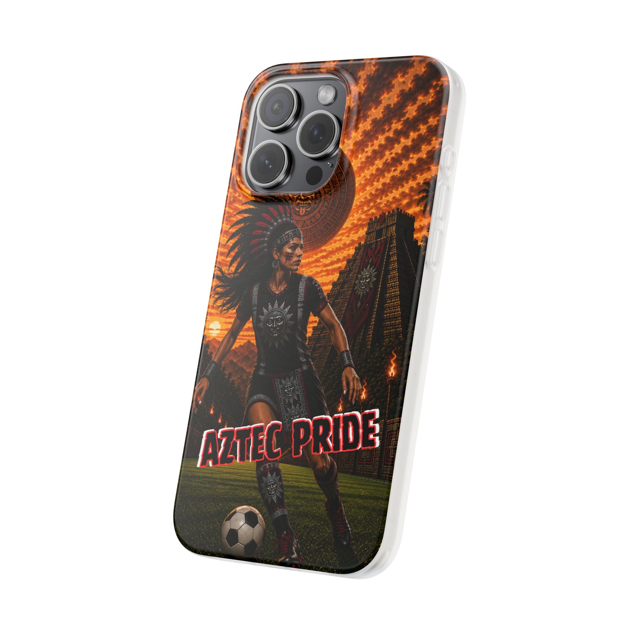 Aztec Soccer Female Warrior – Flexi Phone Case (iPhone & Samsung • Clear TPU • Made & Shipped in the USA • 🚚 FREE USA Shipping • Personalized Option)